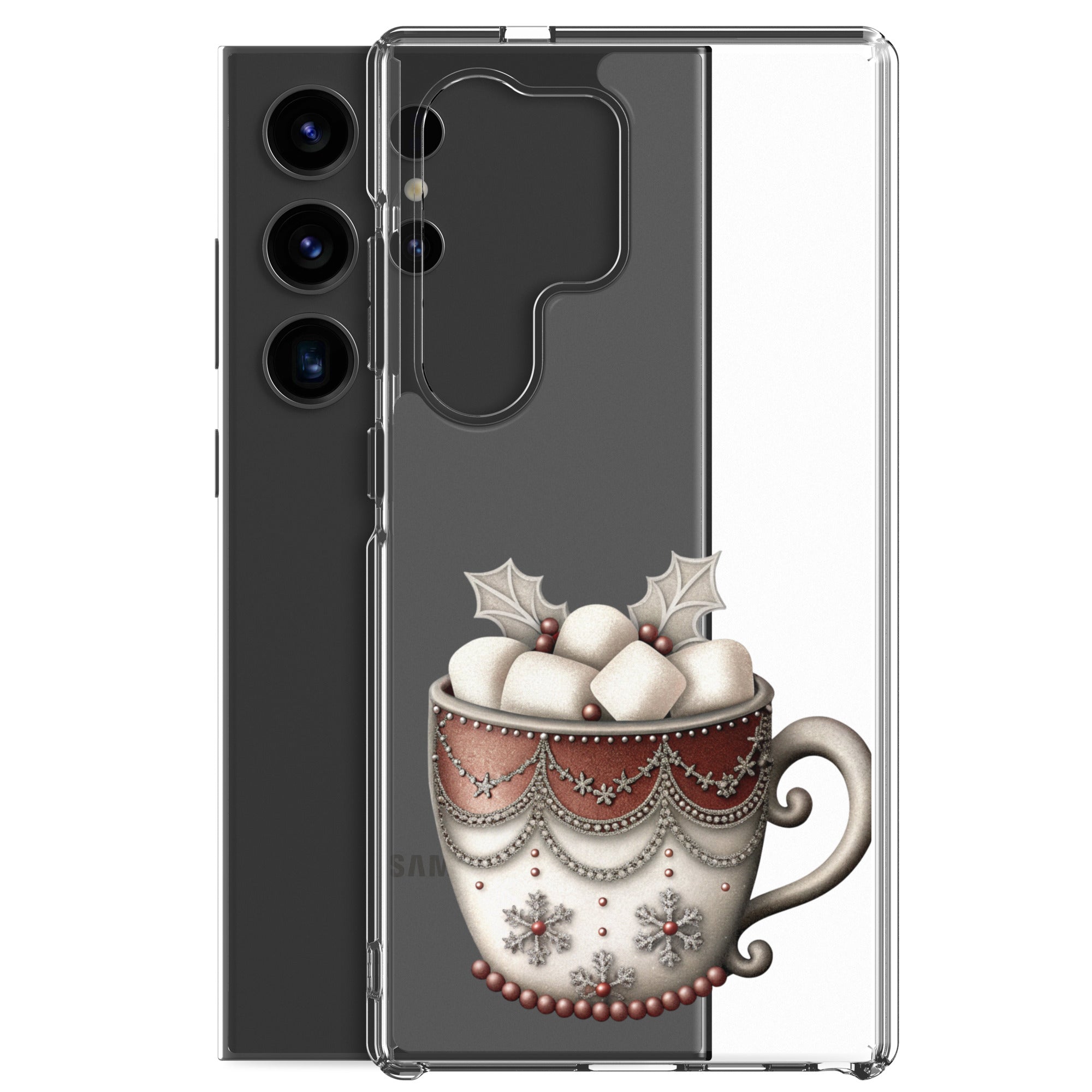 Festive Winter Mug Clear Case for Samsung Galaxy S24 Ultra – Cozy Holiday Hot Cocoa Protective Cover
