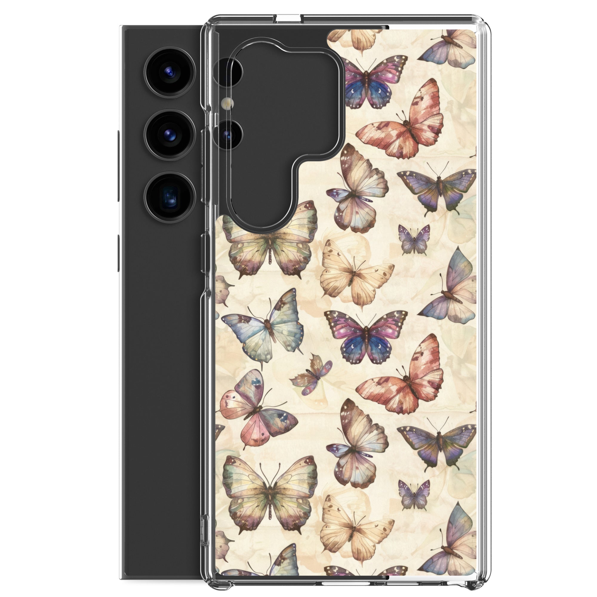 Vintage Butterfly Pattern Clear Case for Samsung Galaxy S24 Ultra – Soft Pastel Nature Protective Cover