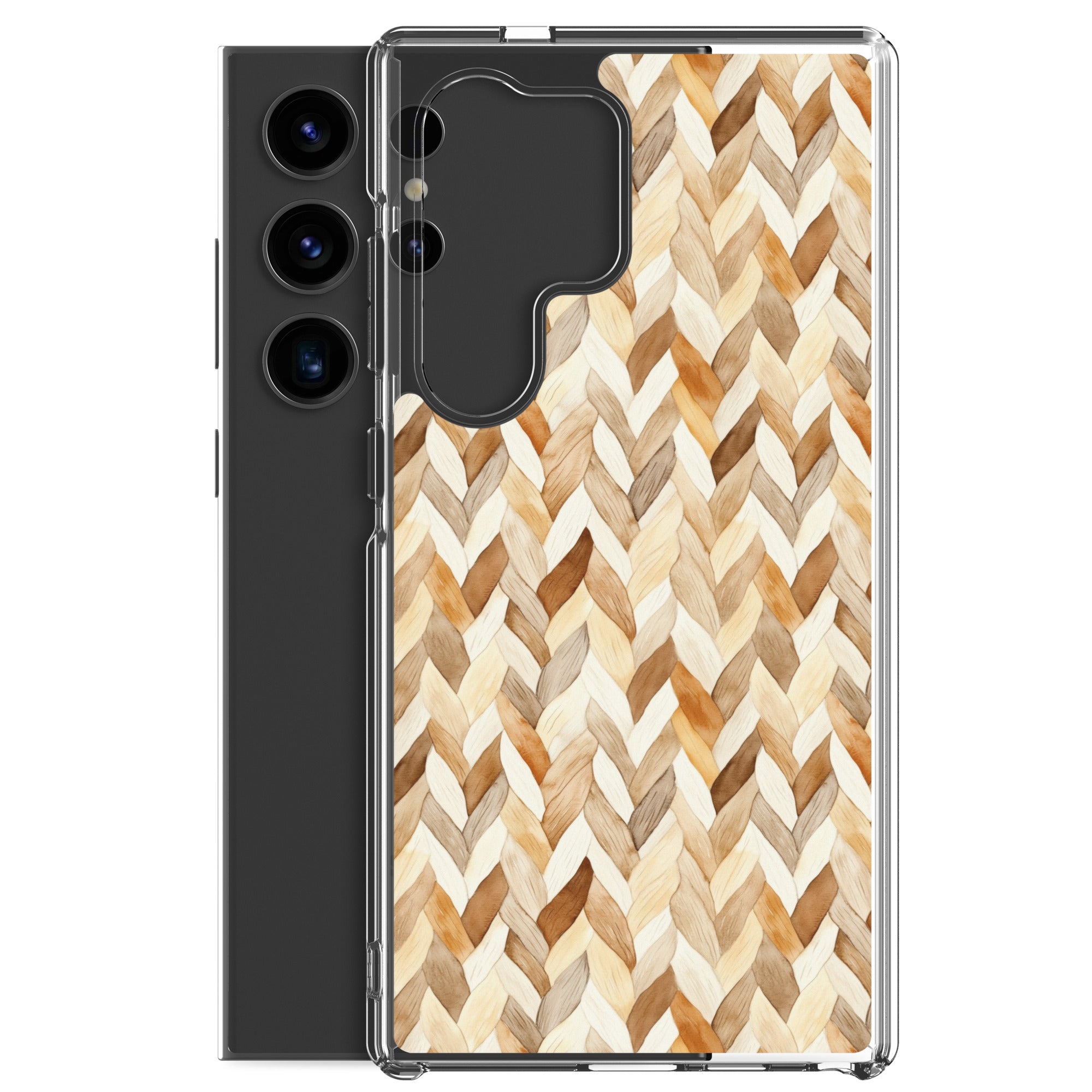 Warm Knit Pattern Clear Case for Samsung Galaxy S24 Ultra – Neutral Woven Texture Protective Cover