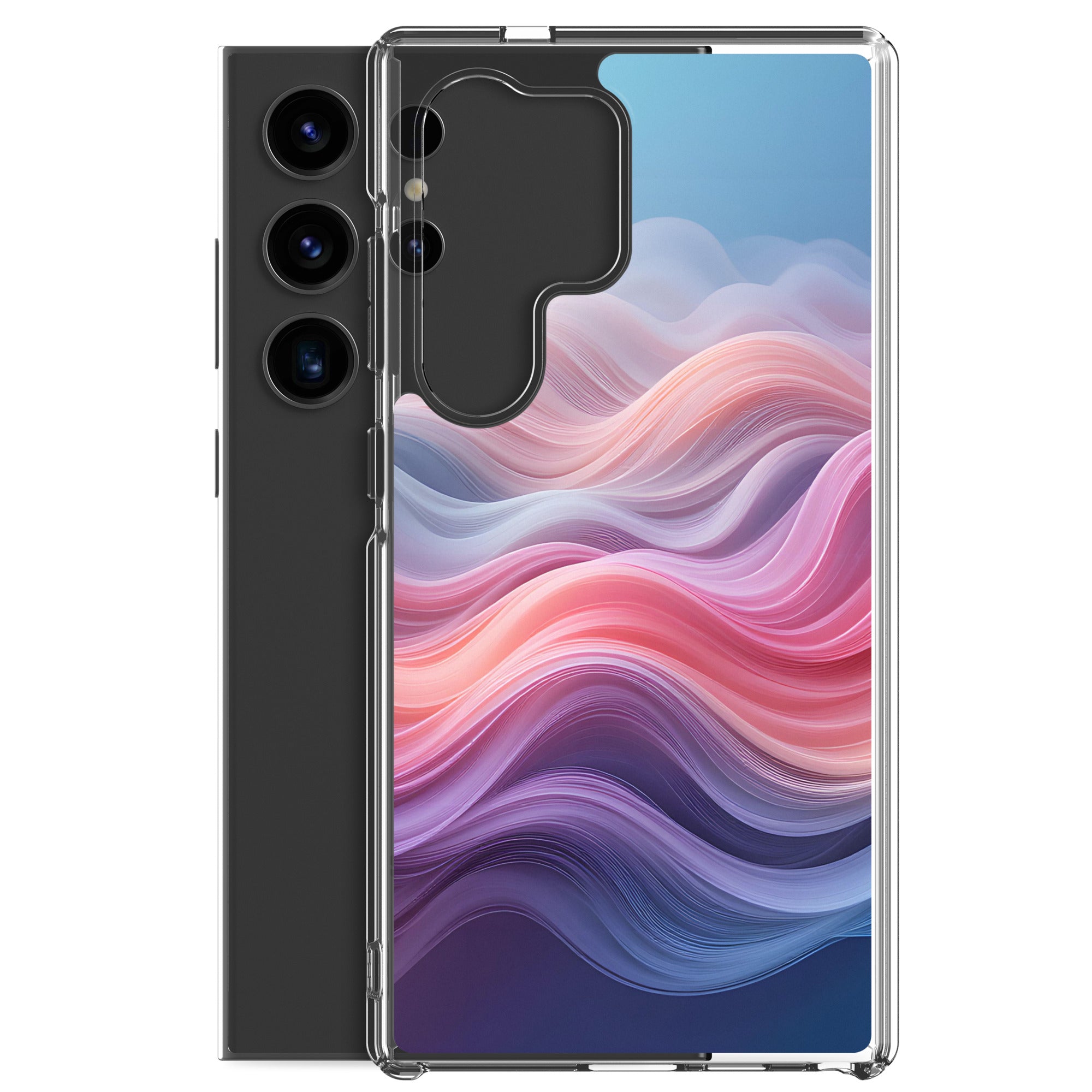 Abstract Pink & Blue Waves Dream Clear Case for Samsung Galaxy S24 Ultra – Modern Gradient Protective Cover