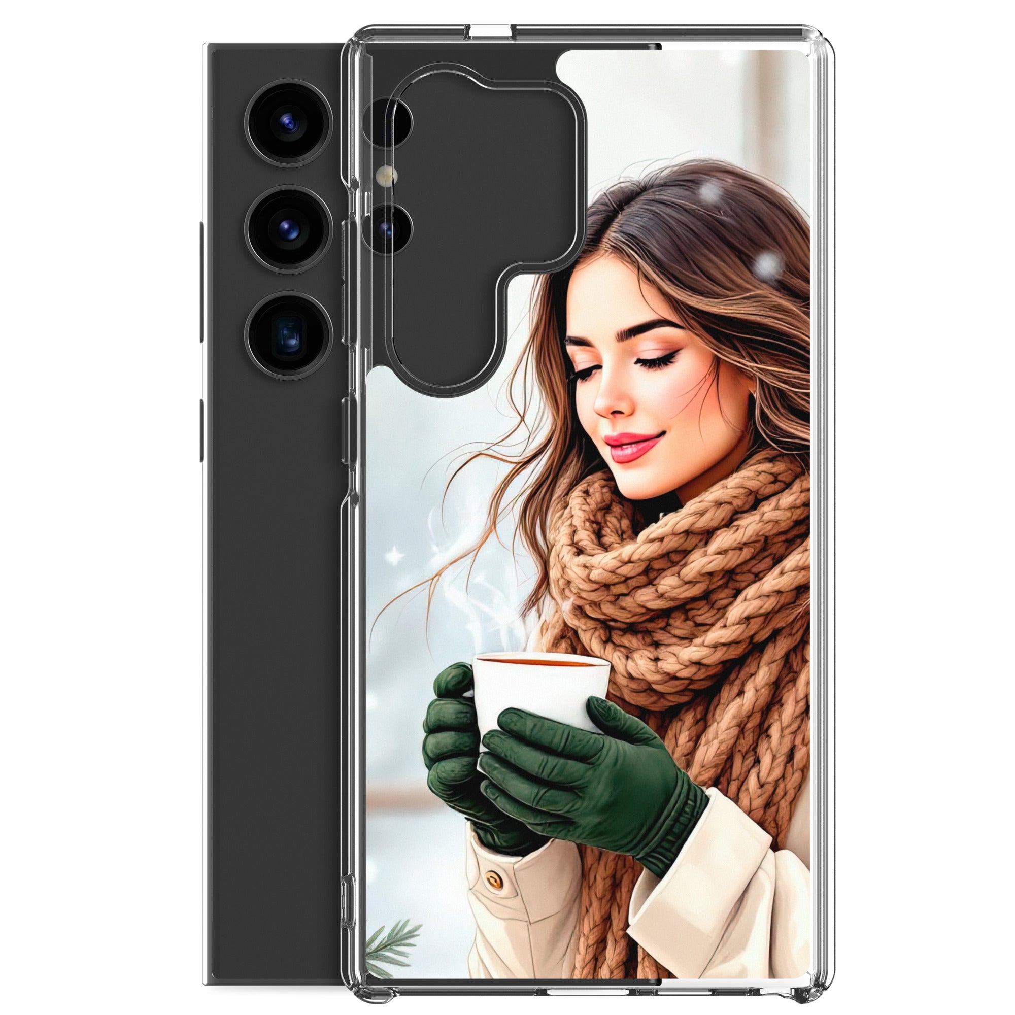 Winter Coffee Moment Clear Case for Samsung Galaxy S24 Ultra – Cozy Portrait Protective Cover