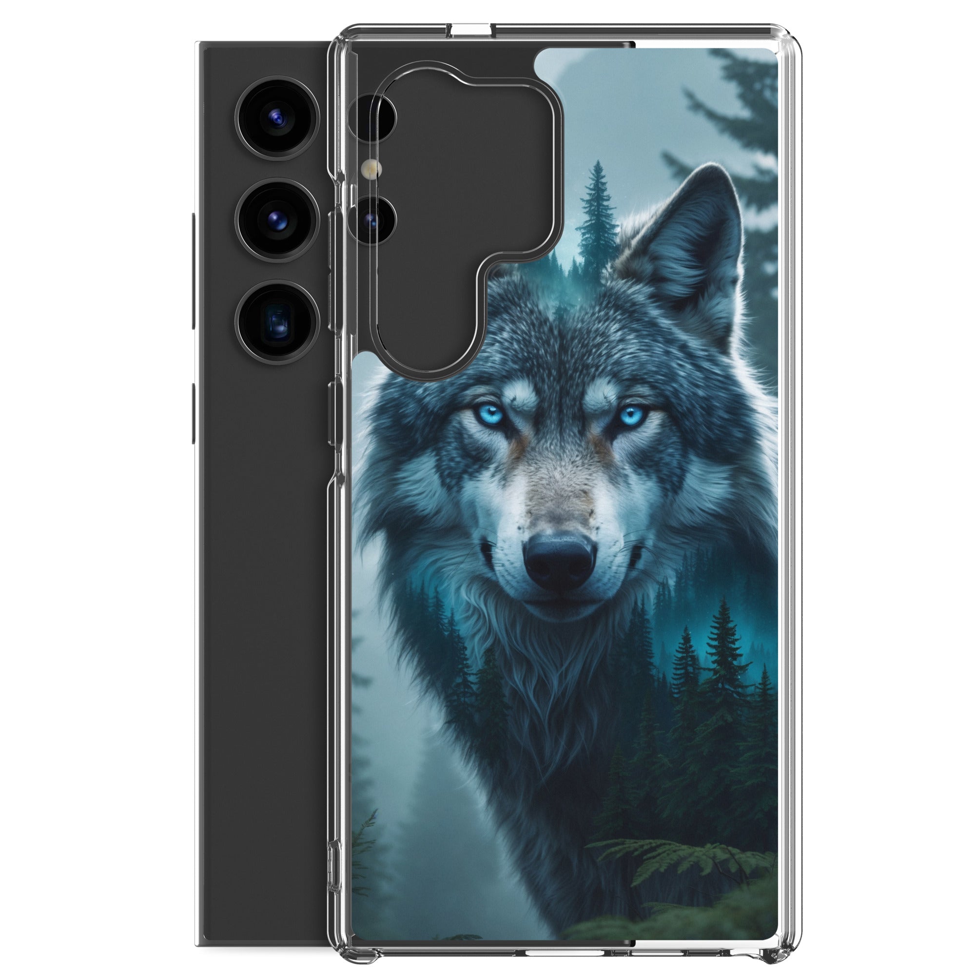 Mystic Forest Wolf Clear Case for Samsung Galaxy S24 Ultra – Dark Nature Art Protective Cover