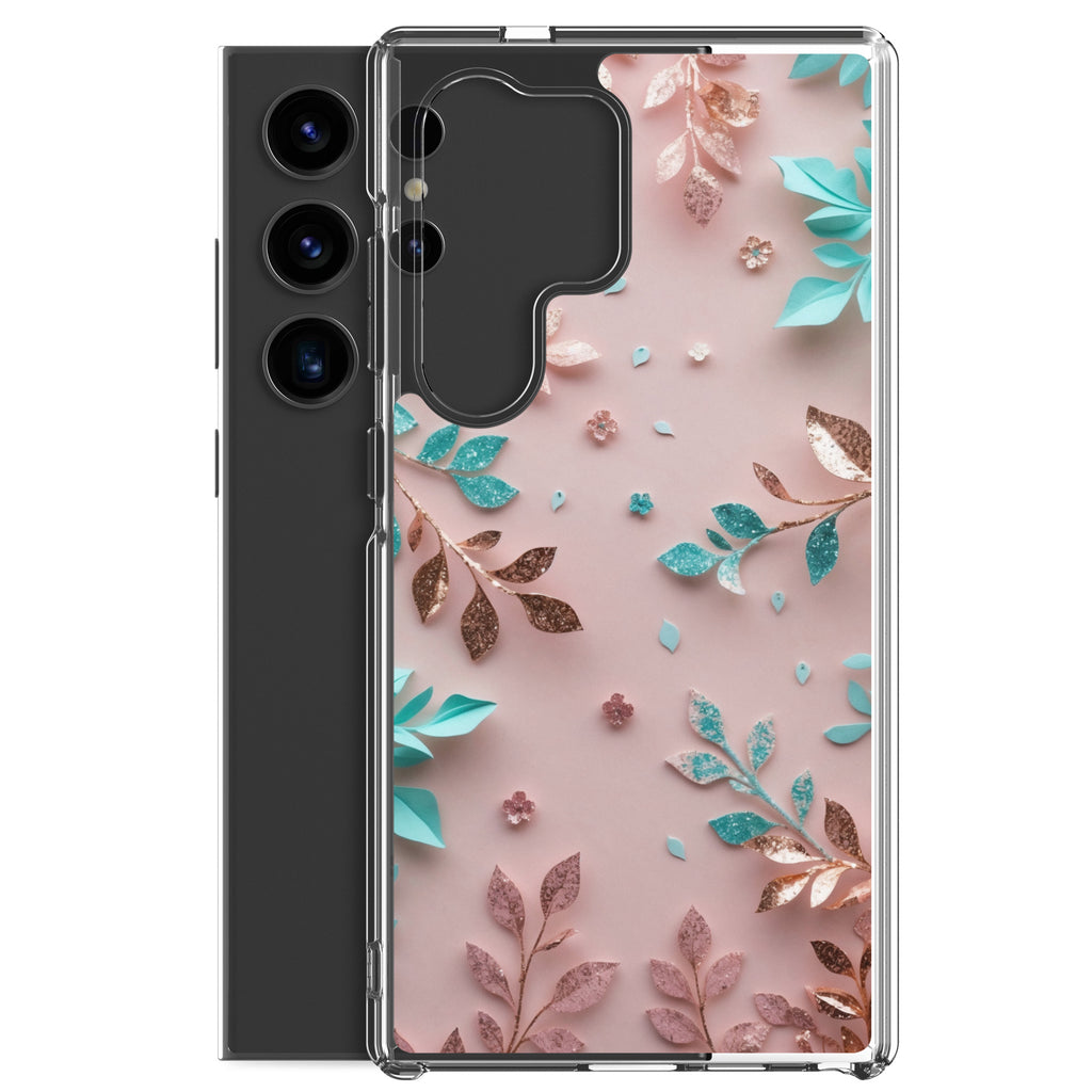 Pastel Floral Leaves Clear Case for Samsung Galaxy S24 Ultra – Soft Elegant Protective Cover