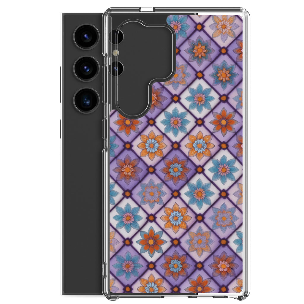 Geometric Floral Pattern Clear Case for Samsung Galaxy S24 Ultra – Colorful Mosaic Protective Cover