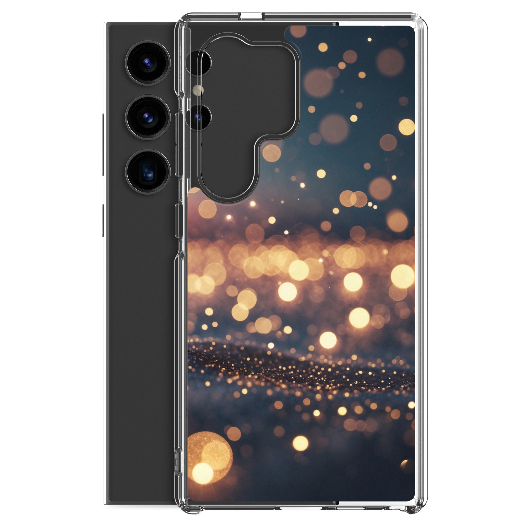 Golden Bokeh Lights Clear Case for Samsung Galaxy S24 Ultra – Elegant Glow Protective Cover