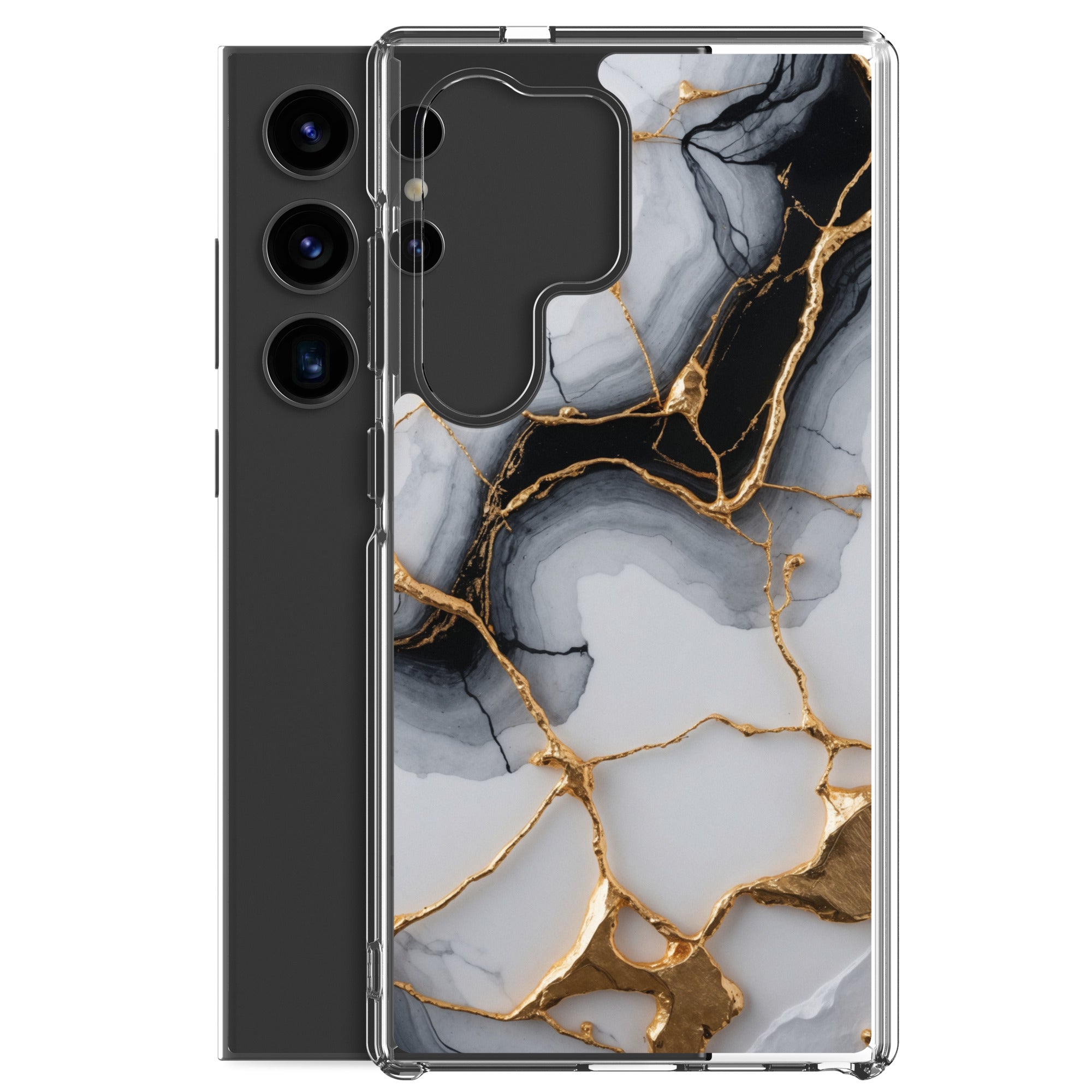Black & White Marble Gold Clear Case for Samsung Galaxy S24 Ultra – Elegant Marble Protective Cover