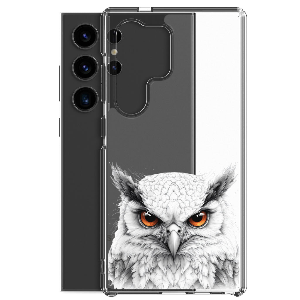 White Owl Illustration Clear Case for Samsung Galaxy S24 Ultra – Minimal Wildlife Protective Cover