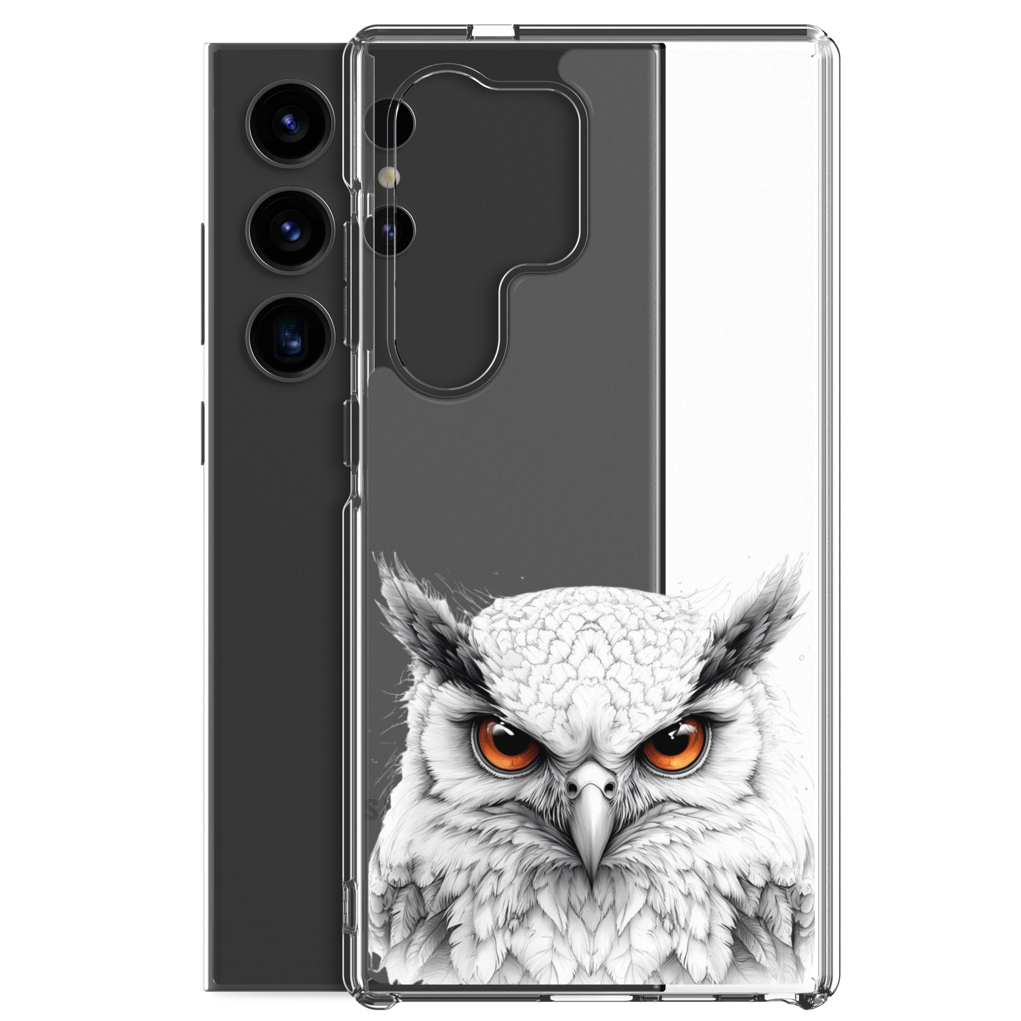 White Owl Illustration Clear Case for Samsung Galaxy S24 Ultra – Minimal Wildlife Protective Cover
