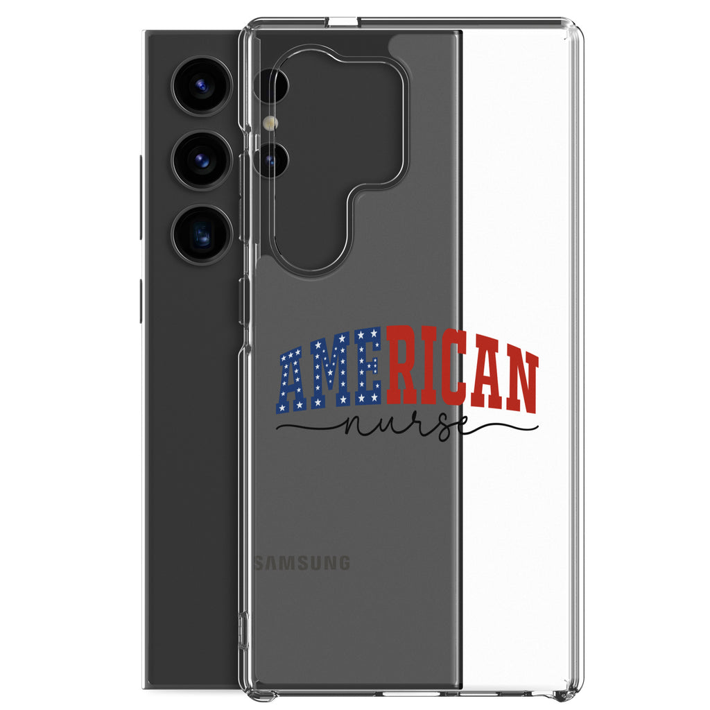 American Nurse Typography Clear Case for Samsung Galaxy S24 Ultra – Patriotic Profession Protective Cover