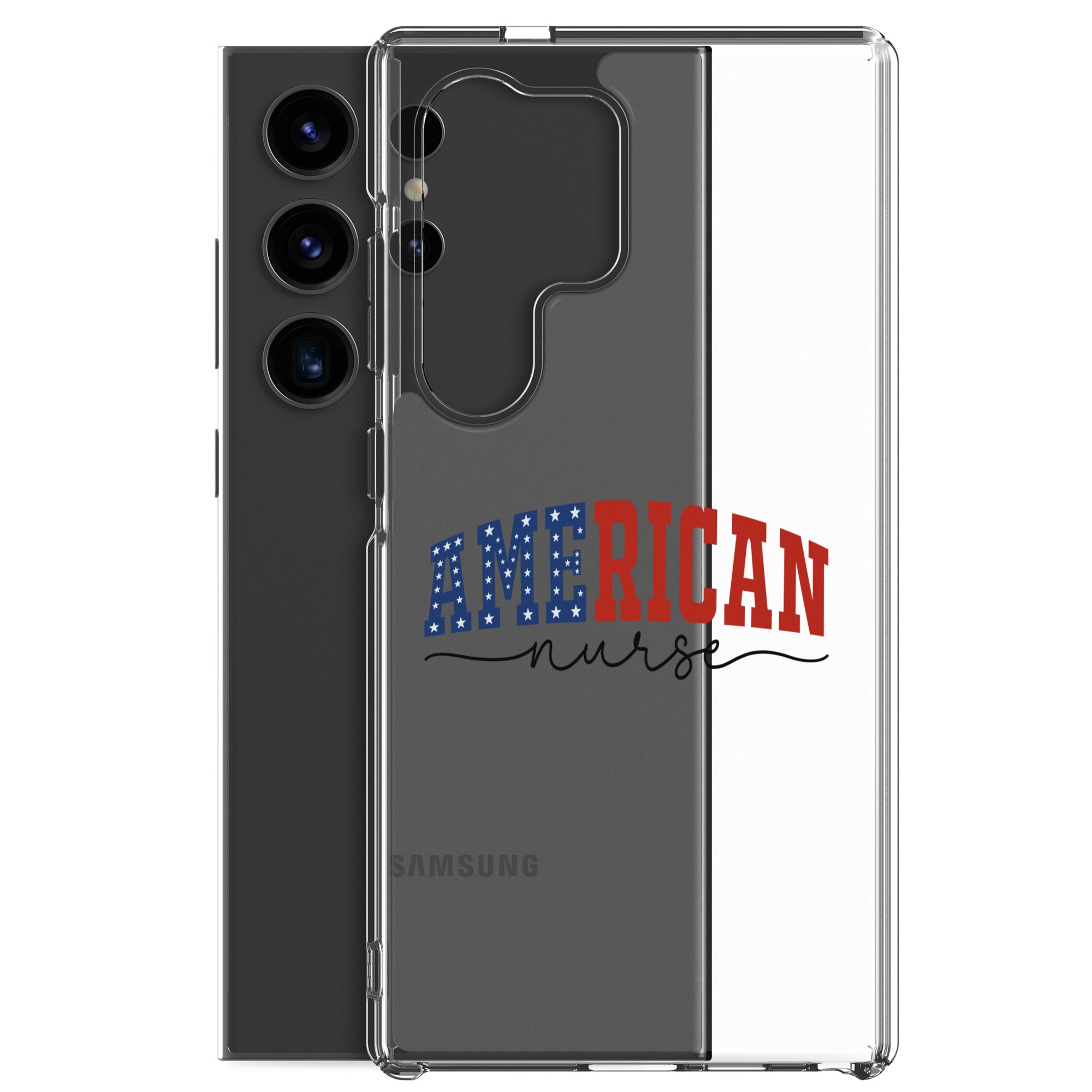 American Nurse Typography Clear Case for Samsung Galaxy S24 Ultra – Patriotic Profession Protective Cover