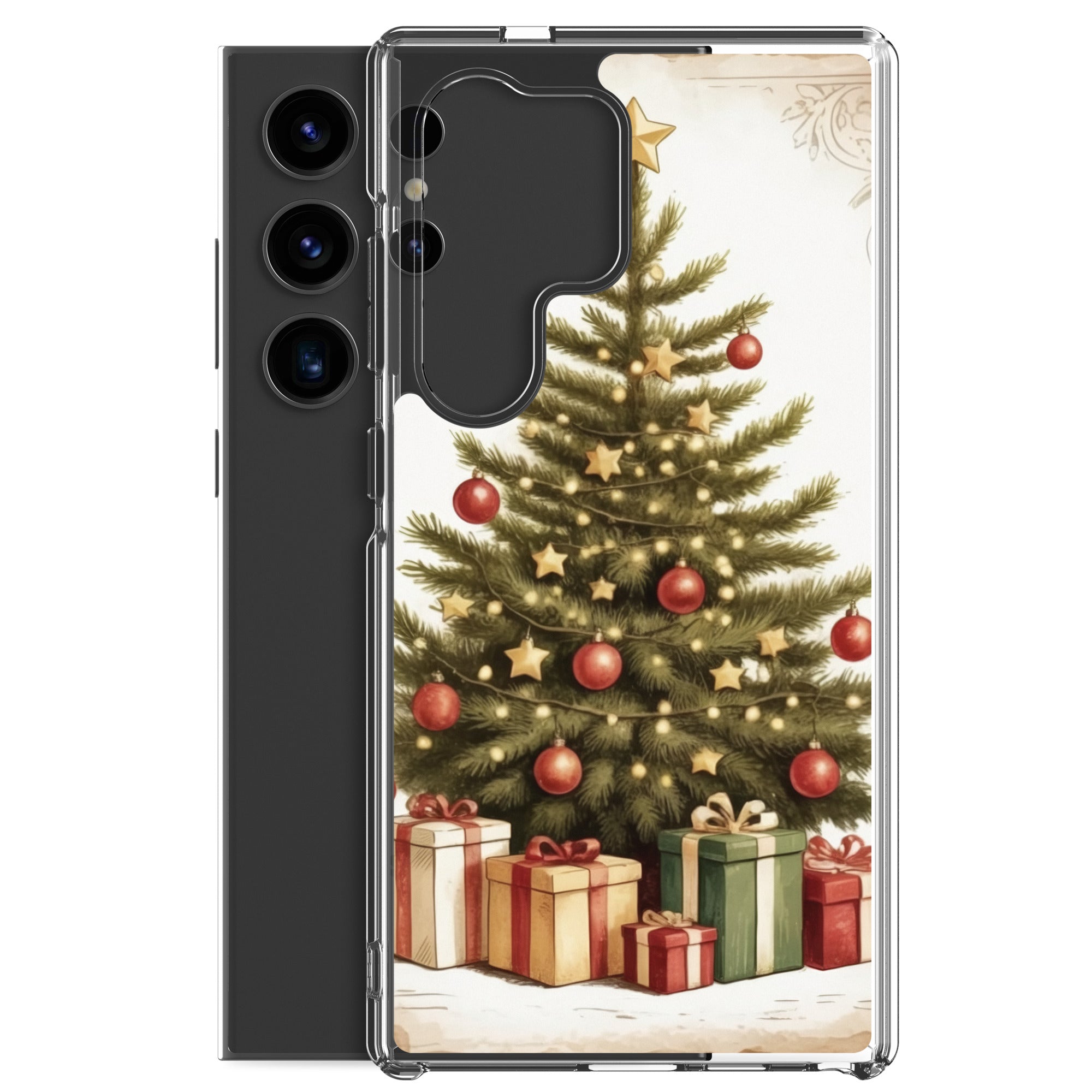 Christmas Tree with Gifts Clear Case for Samsung Galaxy S24 Ultra – Festive Holiday Protective Cover