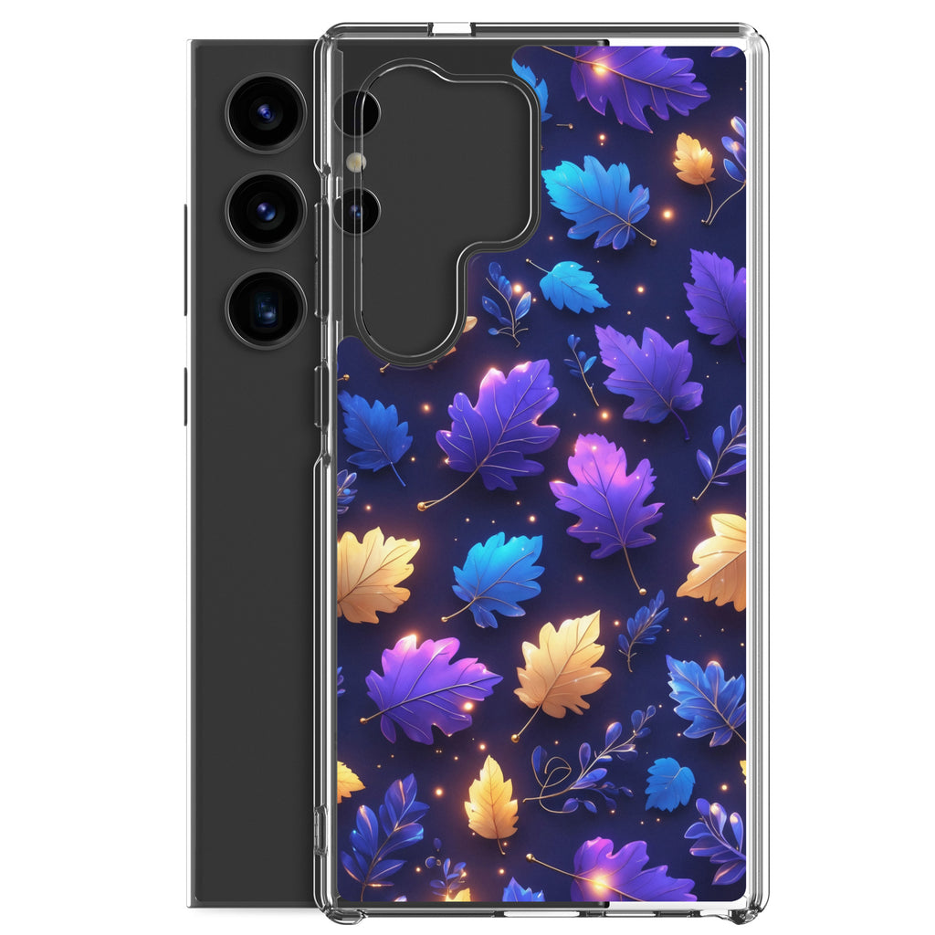 Glowing Autumn Leaves Clear Case for Samsung Galaxy S24 Ultra – Colorful Night Nature Protective Cover