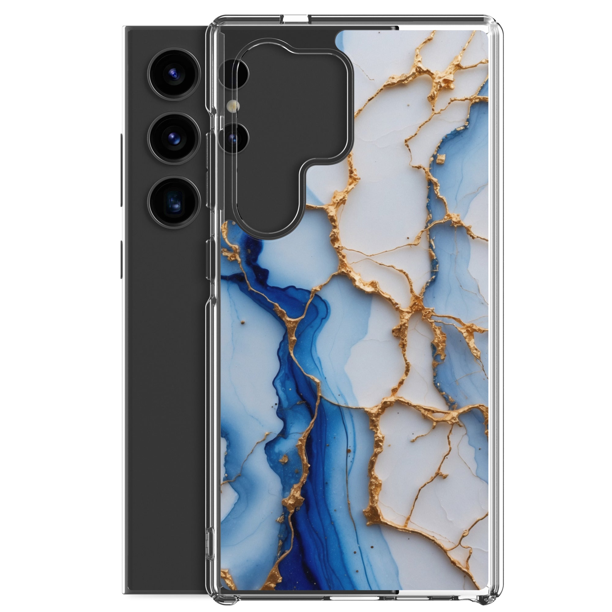 Blue Marble Gold Veins Clear Case for Samsung Galaxy S24 Ultra – Elegant Stone Protective Cover