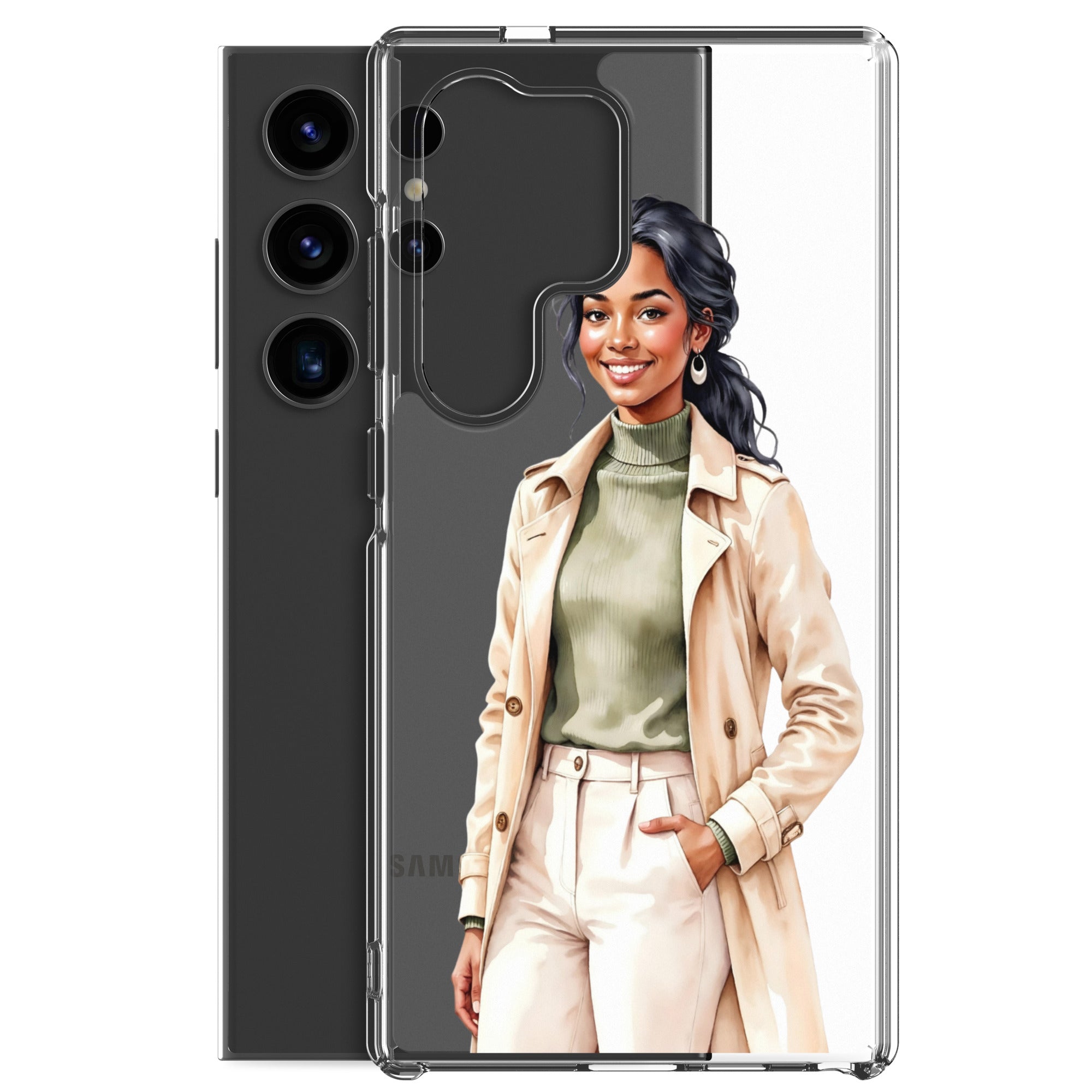 Elegant Fashion Woman Clear Case for Samsung Galaxy S24 Ultra – Modern Illustration Protective Cover