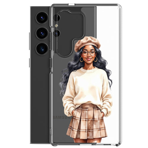 Chic Autumn Portrait Clear Case for Samsung Galaxy S24 Ultra – Elegant Minimalist Protective Cover
