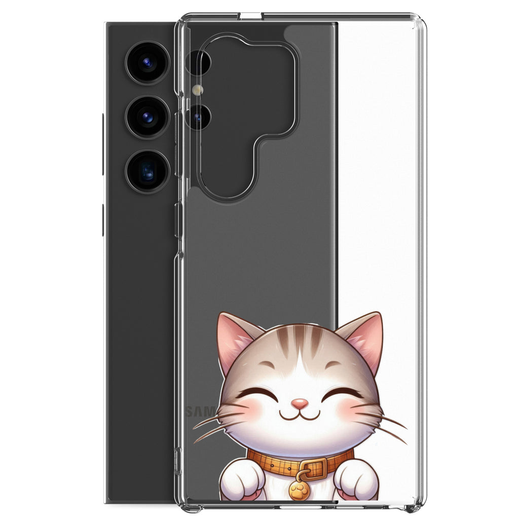 Cute Smiling Cat Clear Case for Samsung Galaxy S24 Ultra – Minimal Kawaii Protective Cover