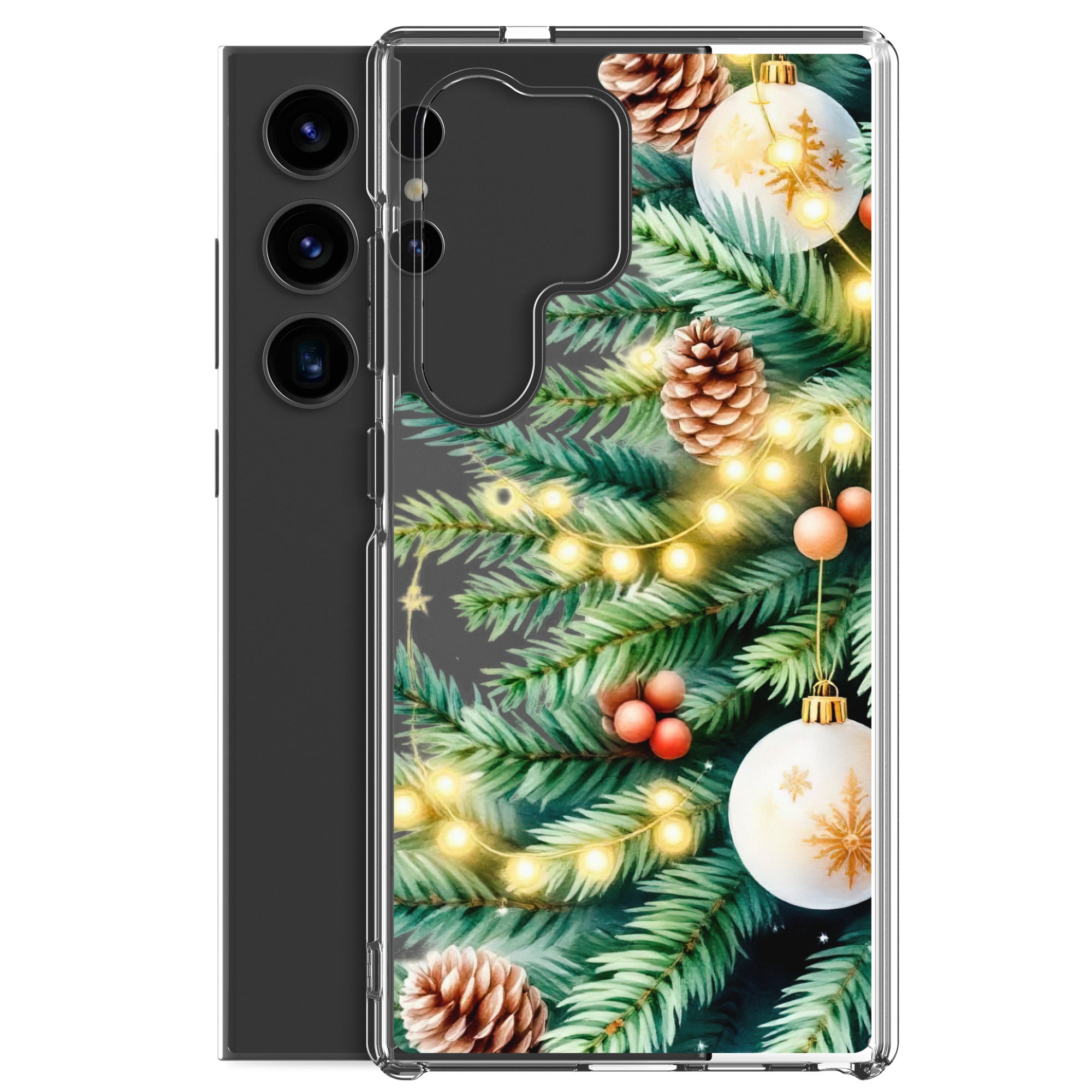 Christmas Pine Branches Clear Case for Samsung Galaxy S24 Ultra – Festive Winter Protective Cover