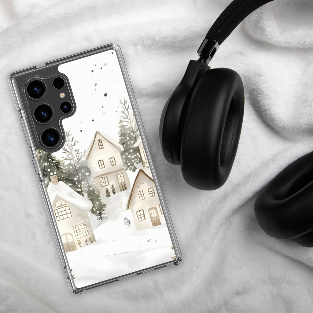 Snowy Winter Village Clear Case for Samsung Galaxy S24 Ultra – Cozy Holiday Protective Cover