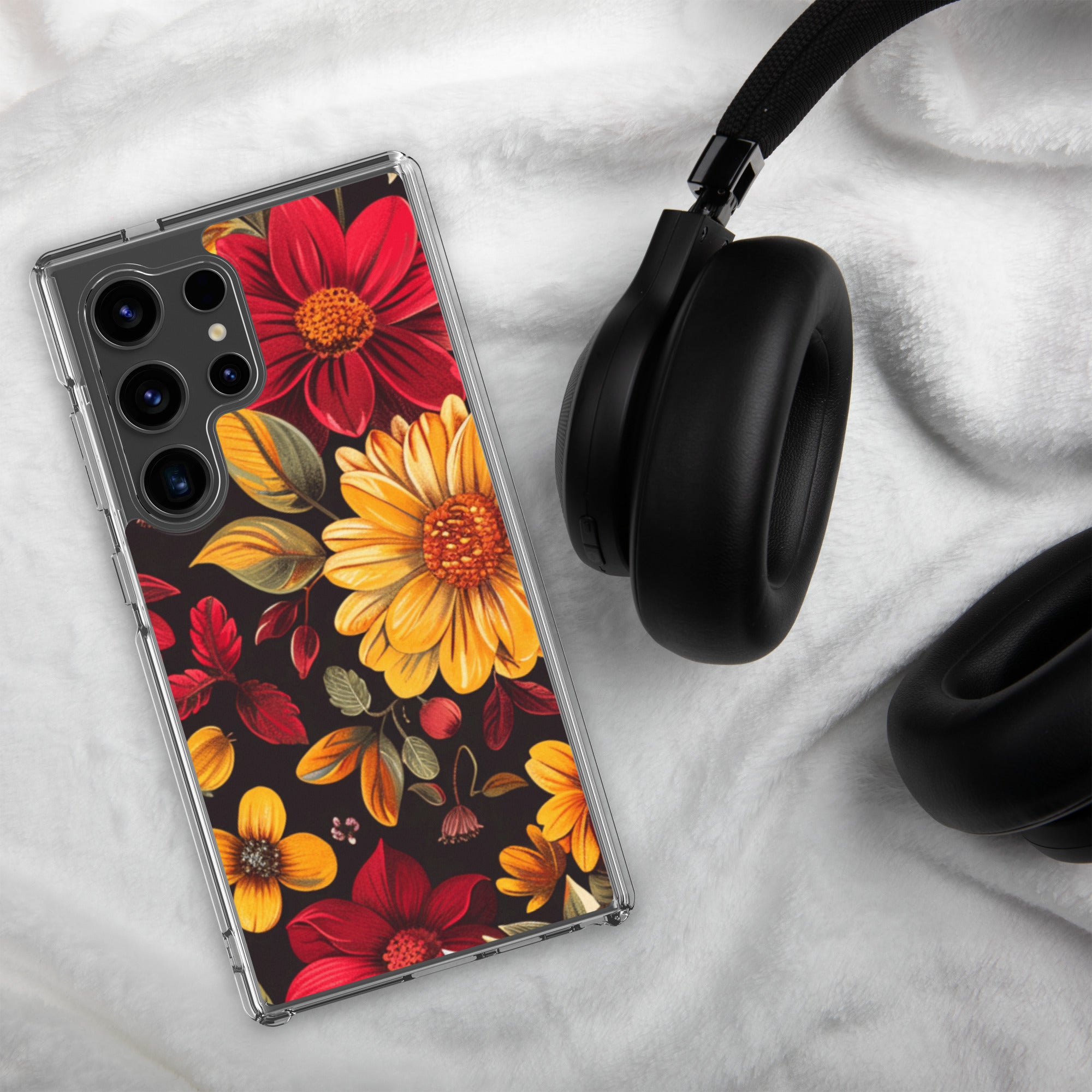 Autumn Bloom Floral Clear Case for Samsung Galaxy S24 Ultra – Warm Fall Flowers Protective Cover