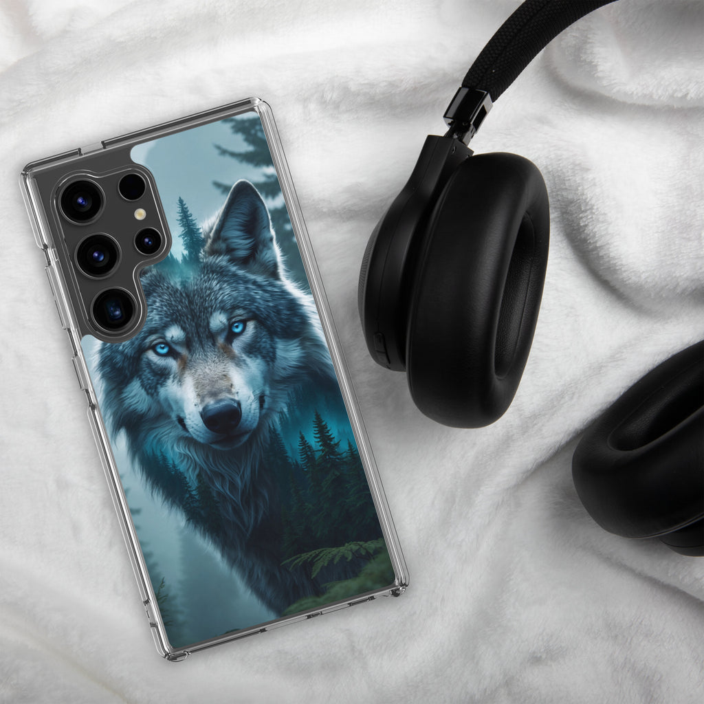 Mystic Forest Wolf Clear Case for Samsung Galaxy S24 Ultra – Dark Nature Art Protective Cover