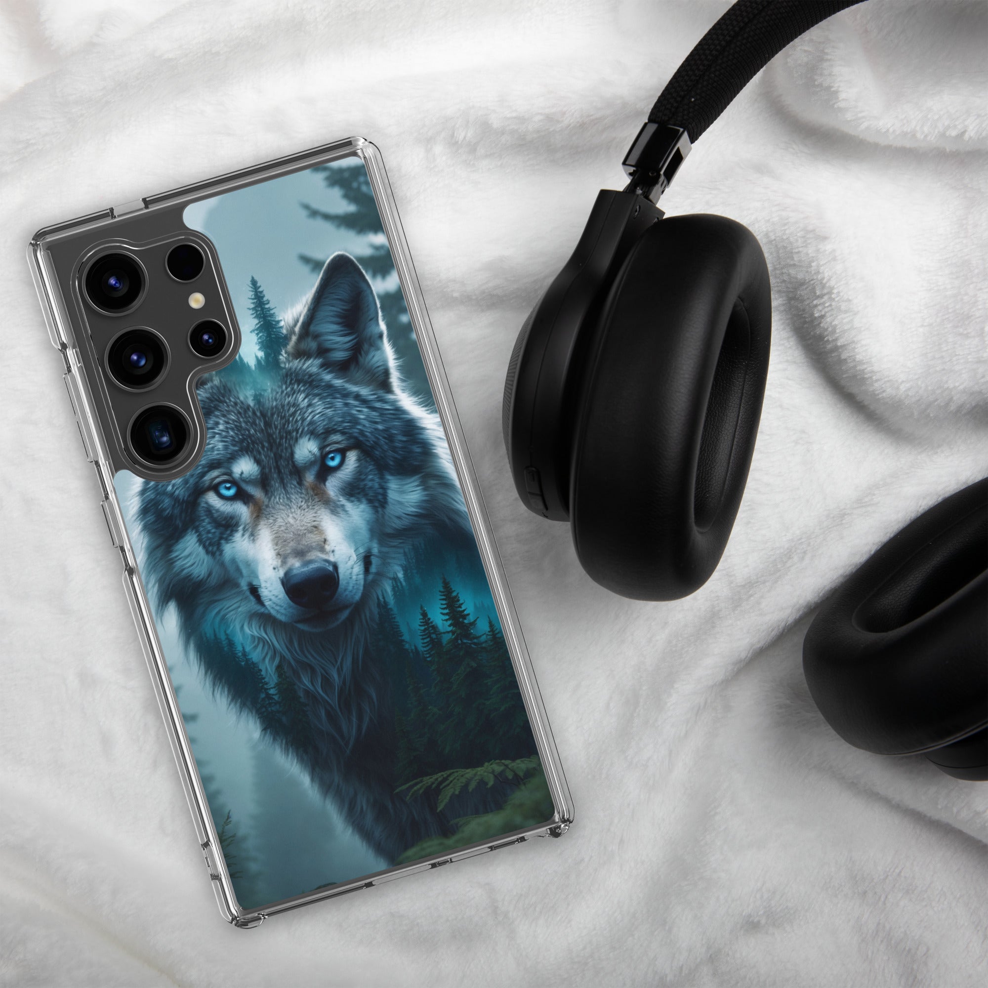 Mystic Forest Wolf Clear Case for Samsung Galaxy S24 Ultra – Dark Nature Art Protective Cover