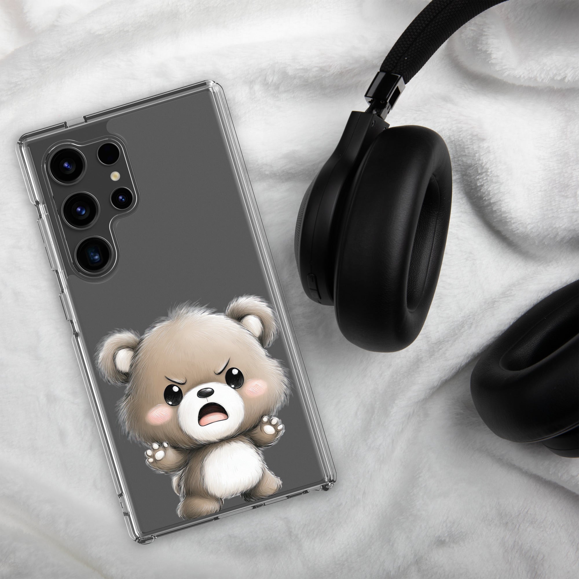 Cute Angry Bear Clear Case for Samsung Galaxy S24 Ultra – Playful Cartoon Protective Cover