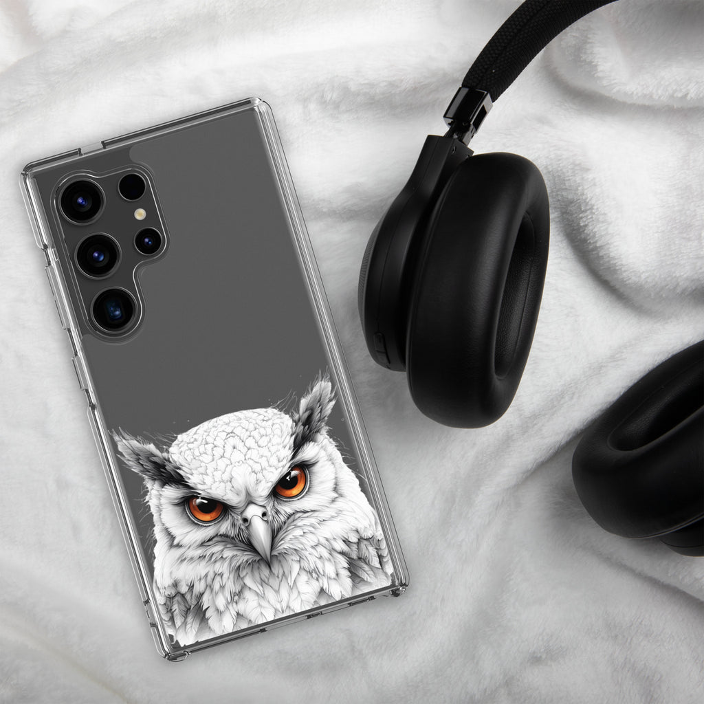White Owl Illustration Clear Case for Samsung Galaxy S24 Ultra – Minimal Wildlife Protective Cover