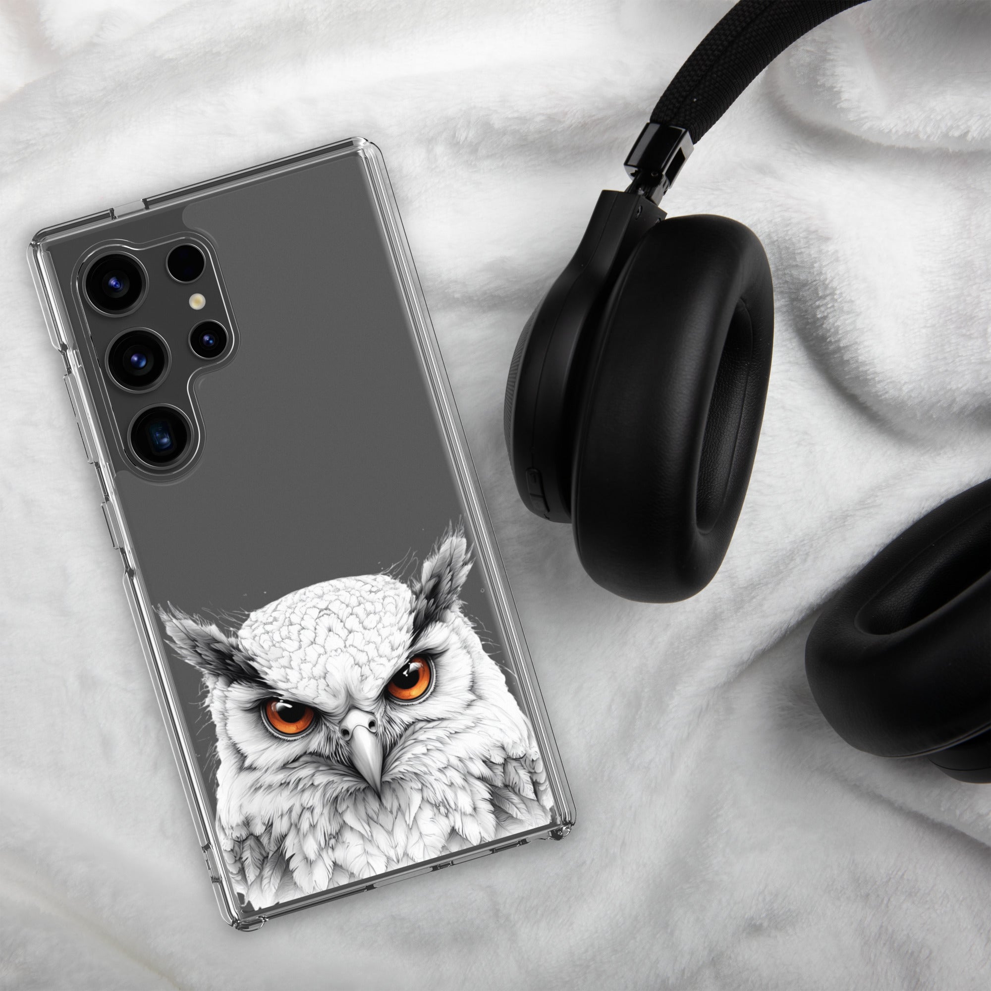 White Owl Illustration Clear Case for Samsung Galaxy S24 Ultra – Minimal Wildlife Protective Cover