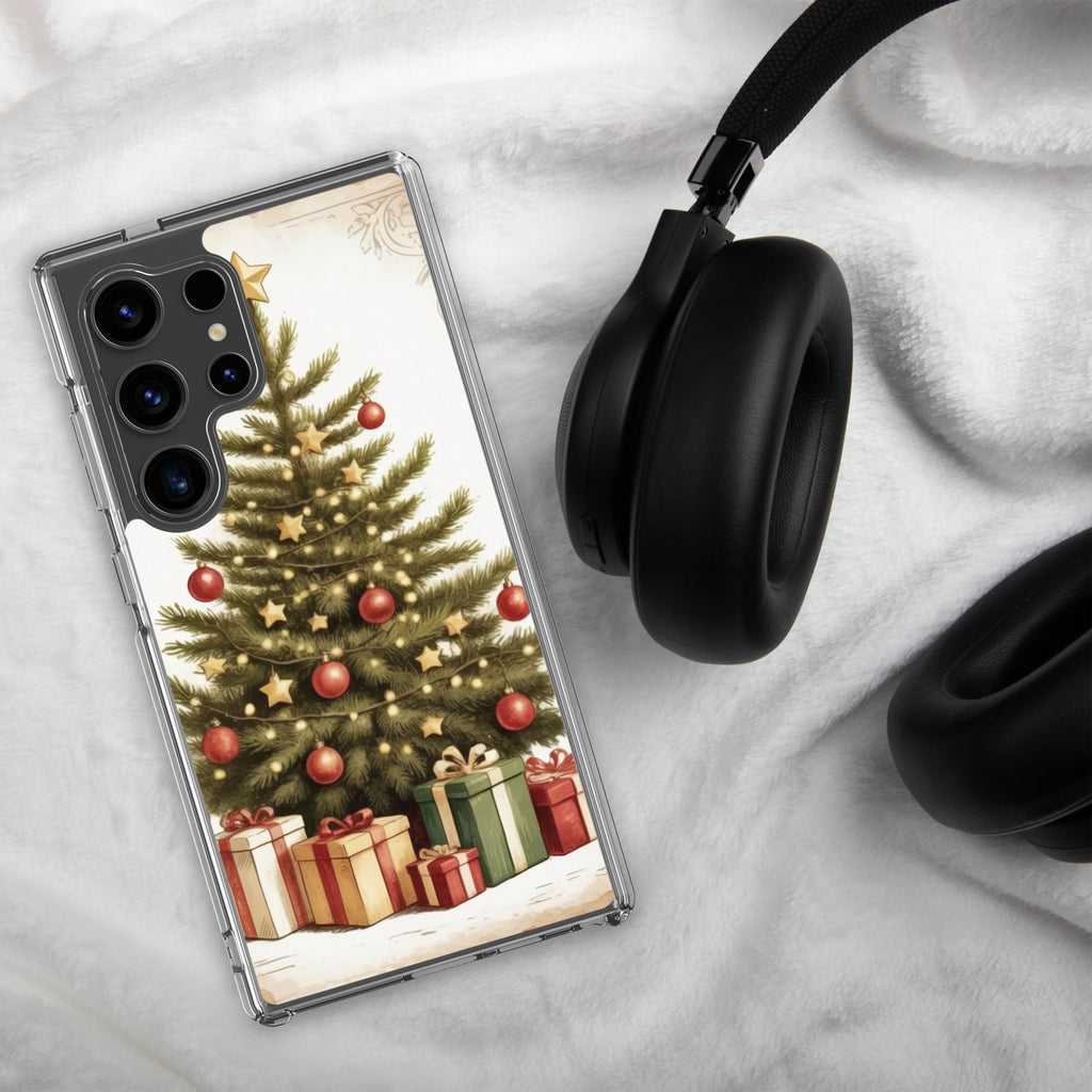 Christmas Tree with Gifts Clear Case for Samsung Galaxy S24 Ultra – Festive Holiday Protective Cover