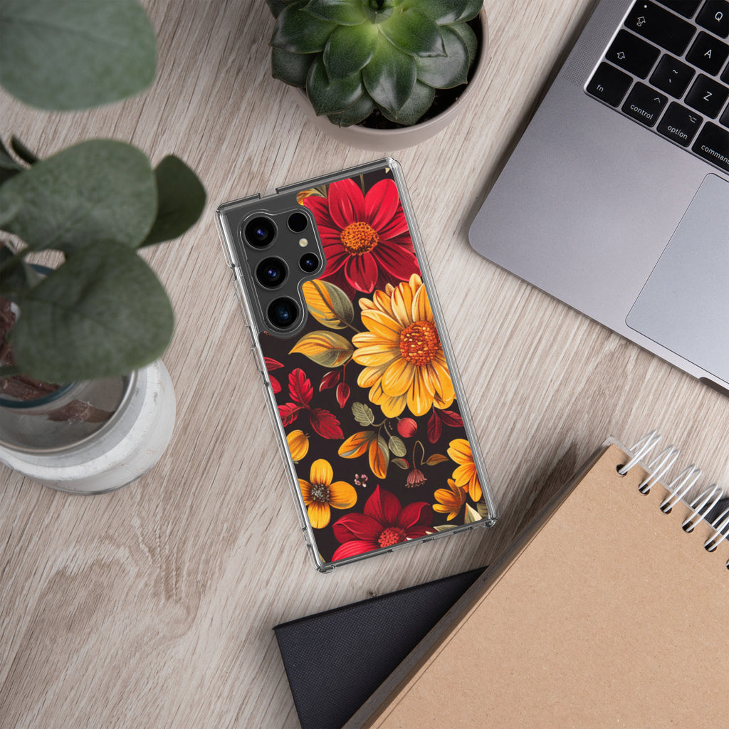 Autumn Bloom Floral Clear Case for Samsung Galaxy S24 Ultra – Warm Fall Flowers Protective Cover