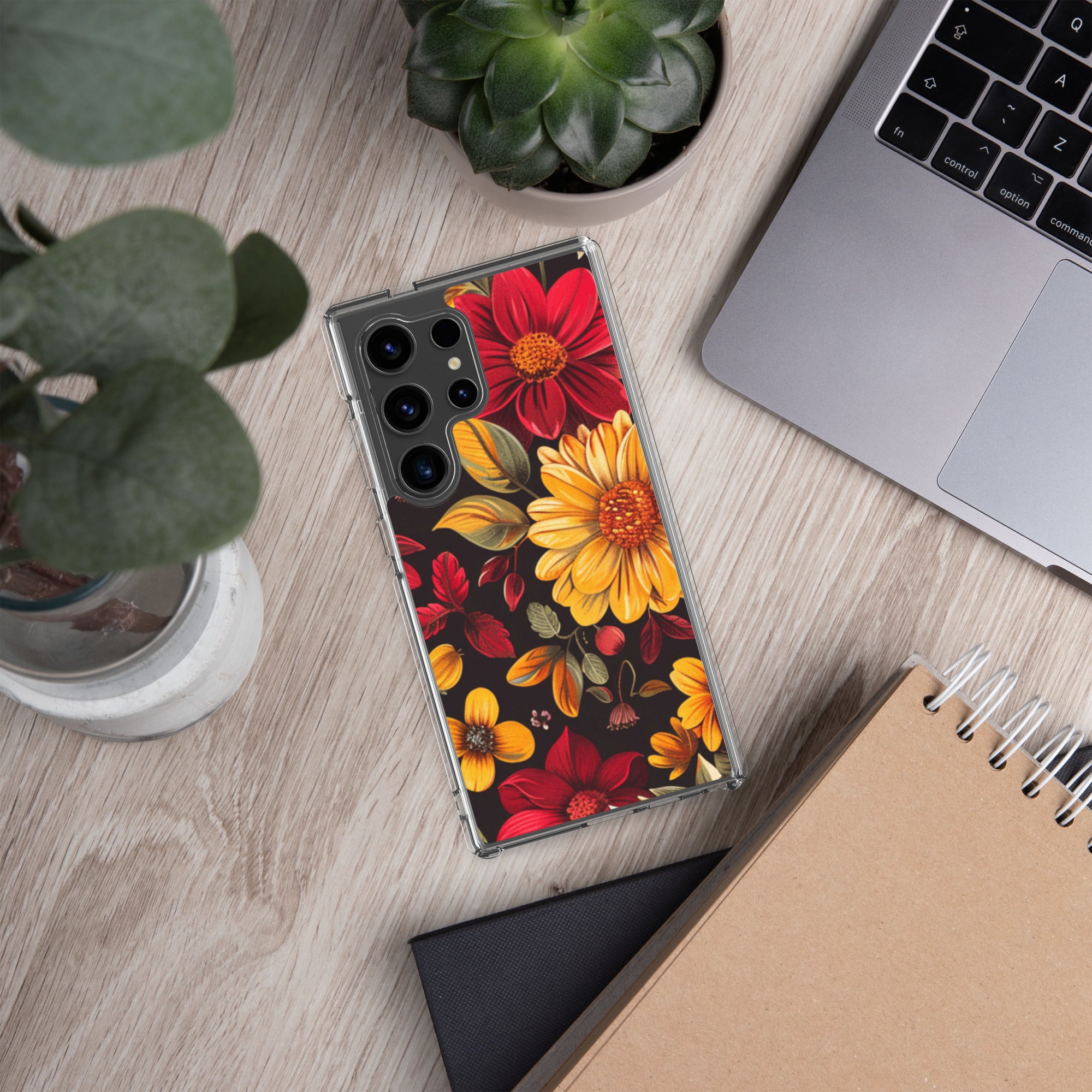 Autumn Bloom Floral Clear Case for Samsung Galaxy S24 Ultra – Warm Fall Flowers Protective Cover