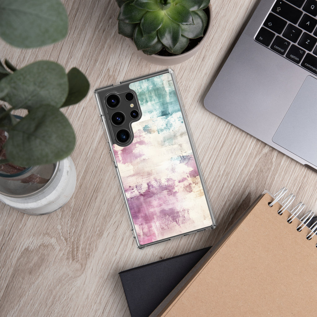 Soft Abstract Pastel Clear Case for Samsung Galaxy S24 Ultra – Modern Watercolor Protective Cover