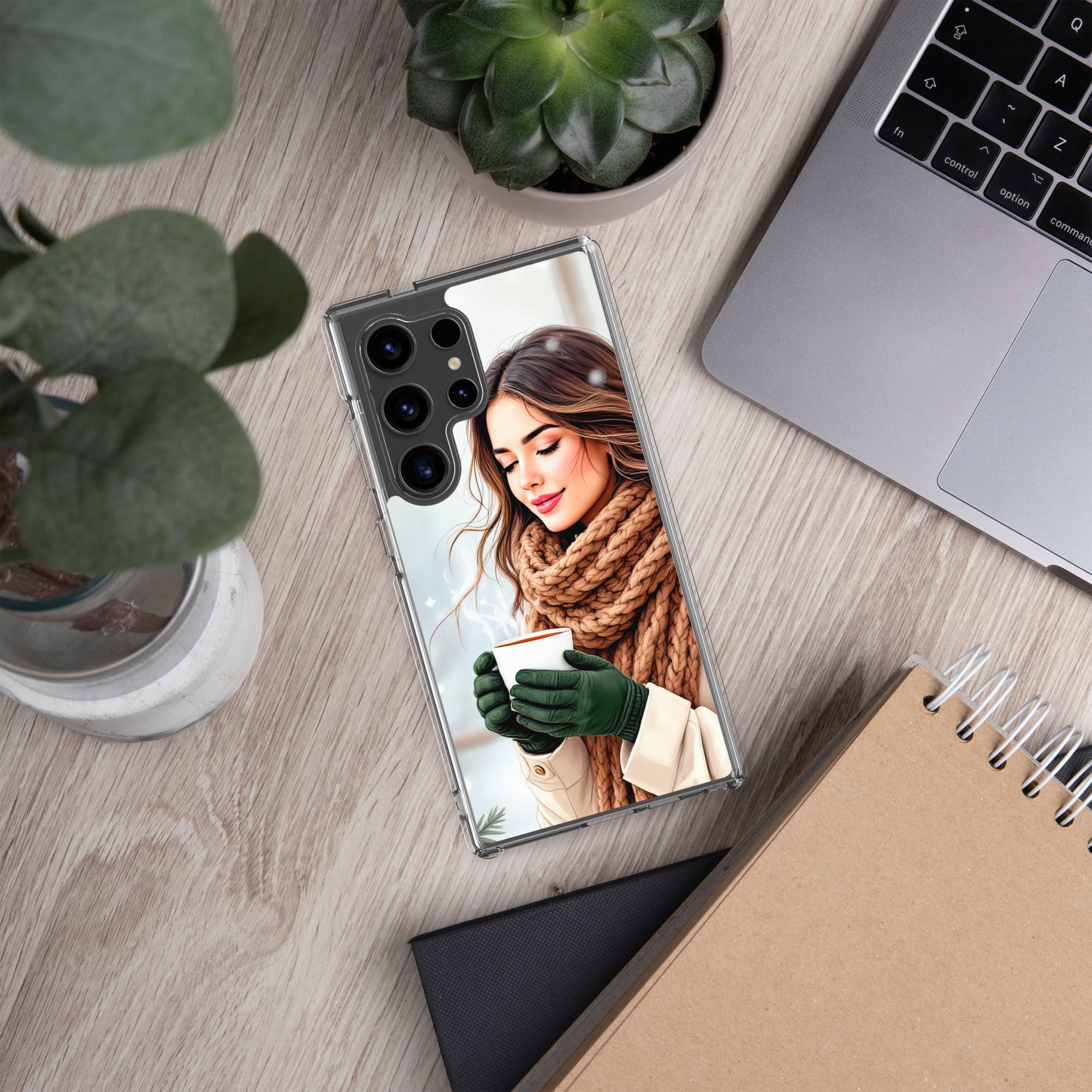 Winter Coffee Moment Clear Case for Samsung Galaxy S24 Ultra – Cozy Portrait Protective Cover