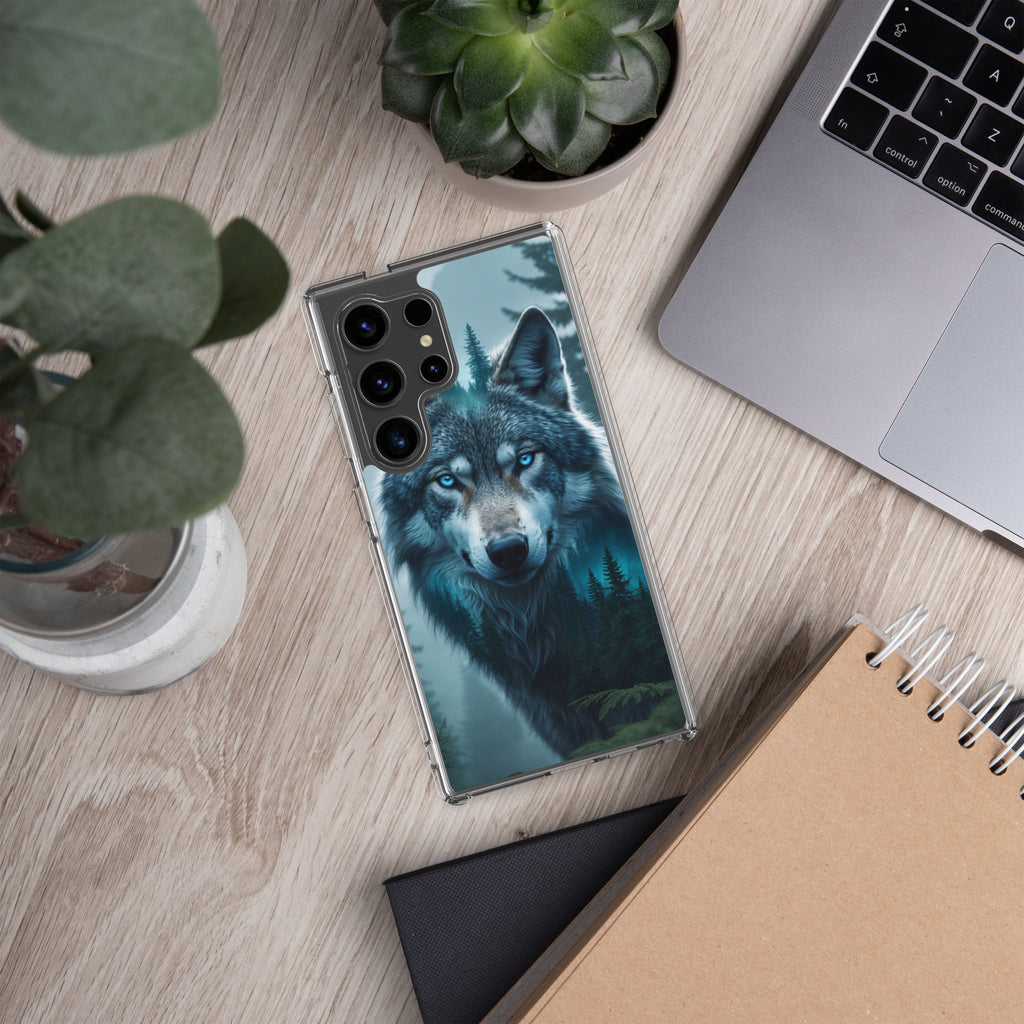 Mystic Forest Wolf Clear Case for Samsung Galaxy S24 Ultra – Dark Nature Art Protective Cover