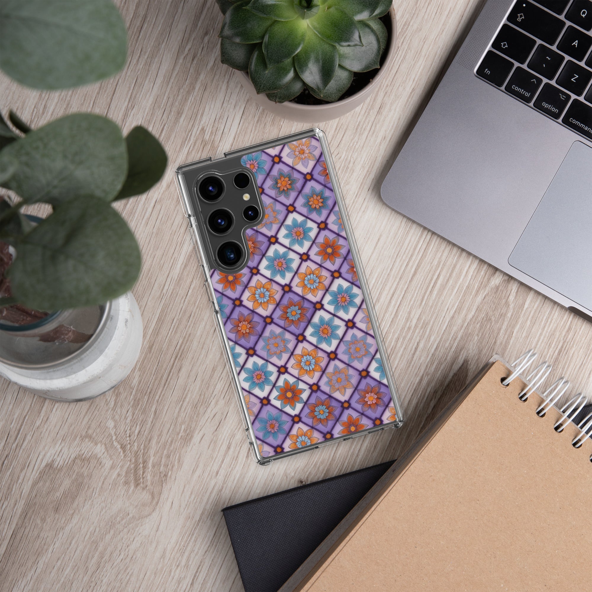 Geometric Floral Pattern Clear Case for Samsung Galaxy S24 Ultra – Colorful Mosaic Protective Cover