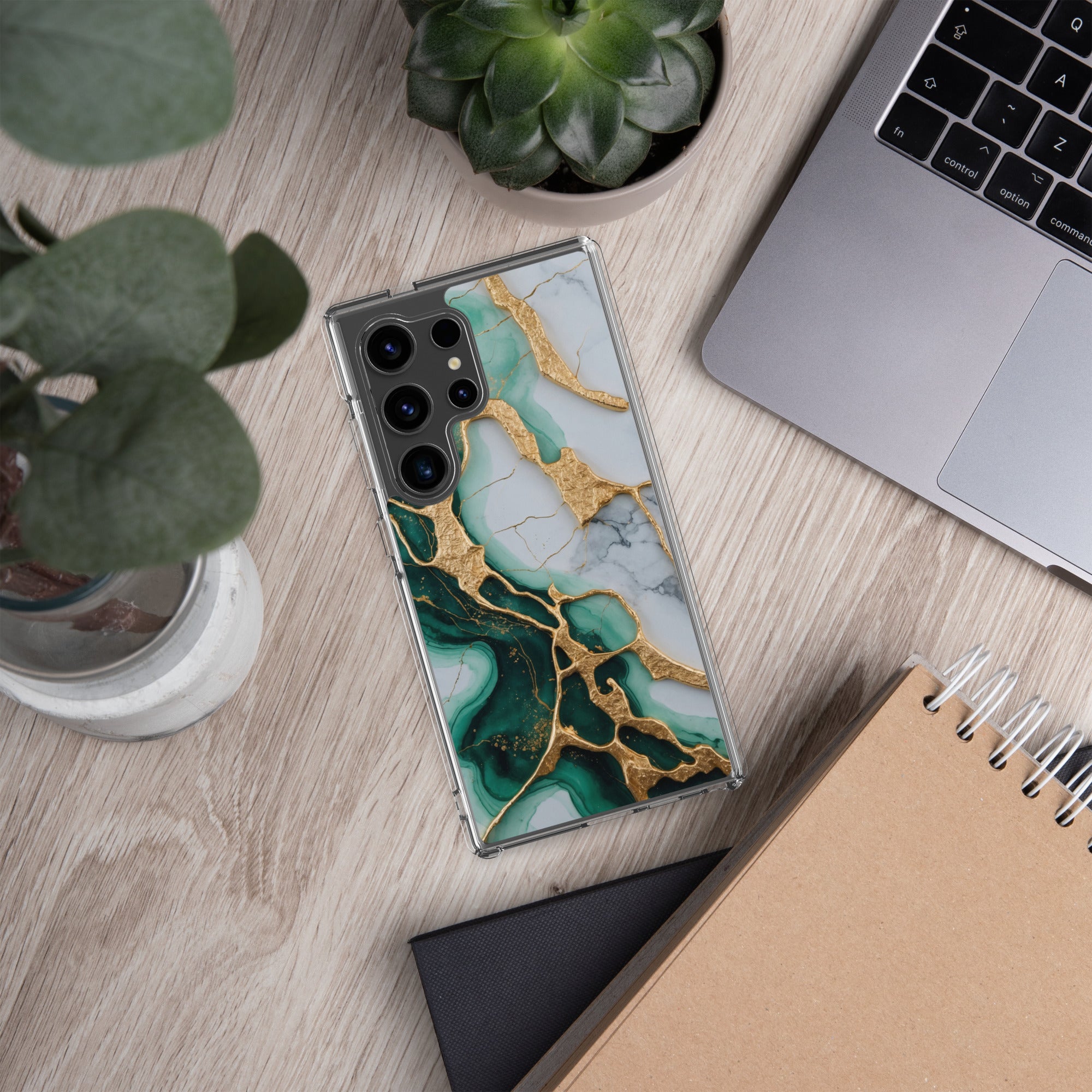 Emerald Green Marble Gold Veins Clear Case for Samsung Galaxy S24 Ultra – Luxury Stone Protective Cover