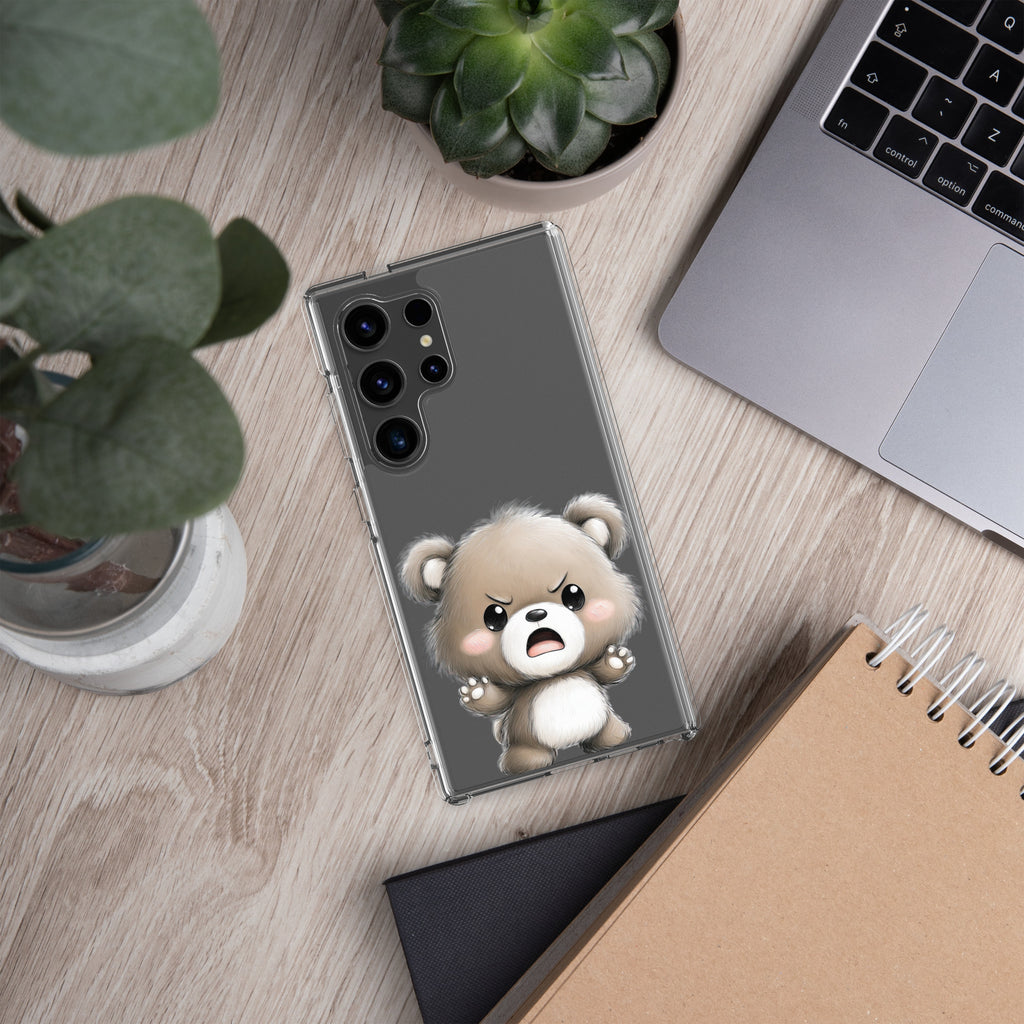 Cute Angry Bear Clear Case for Samsung Galaxy S24 Ultra – Playful Cartoon Protective Cover