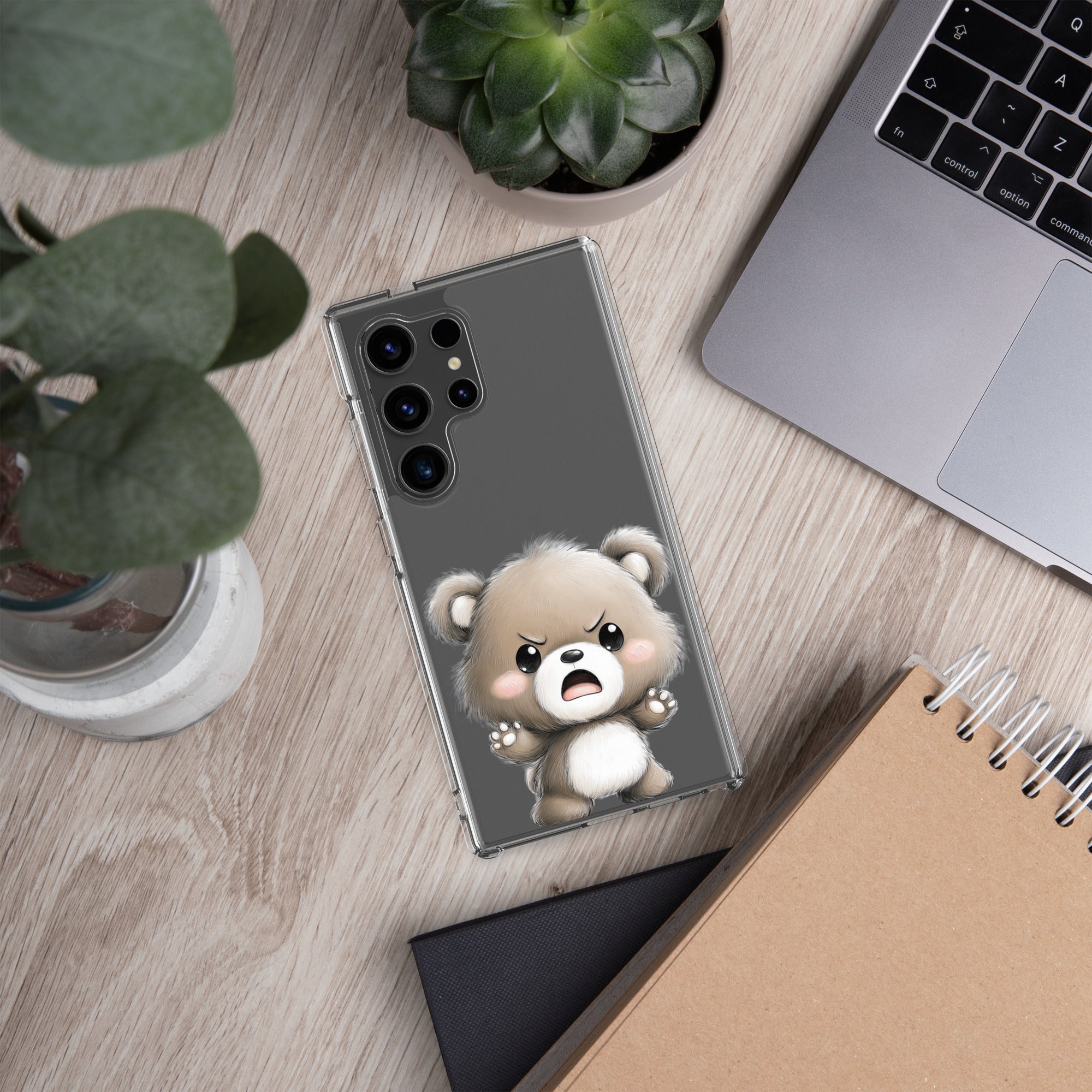 Cute Angry Bear Clear Case for Samsung Galaxy S24 Ultra – Playful Cartoon Protective Cover