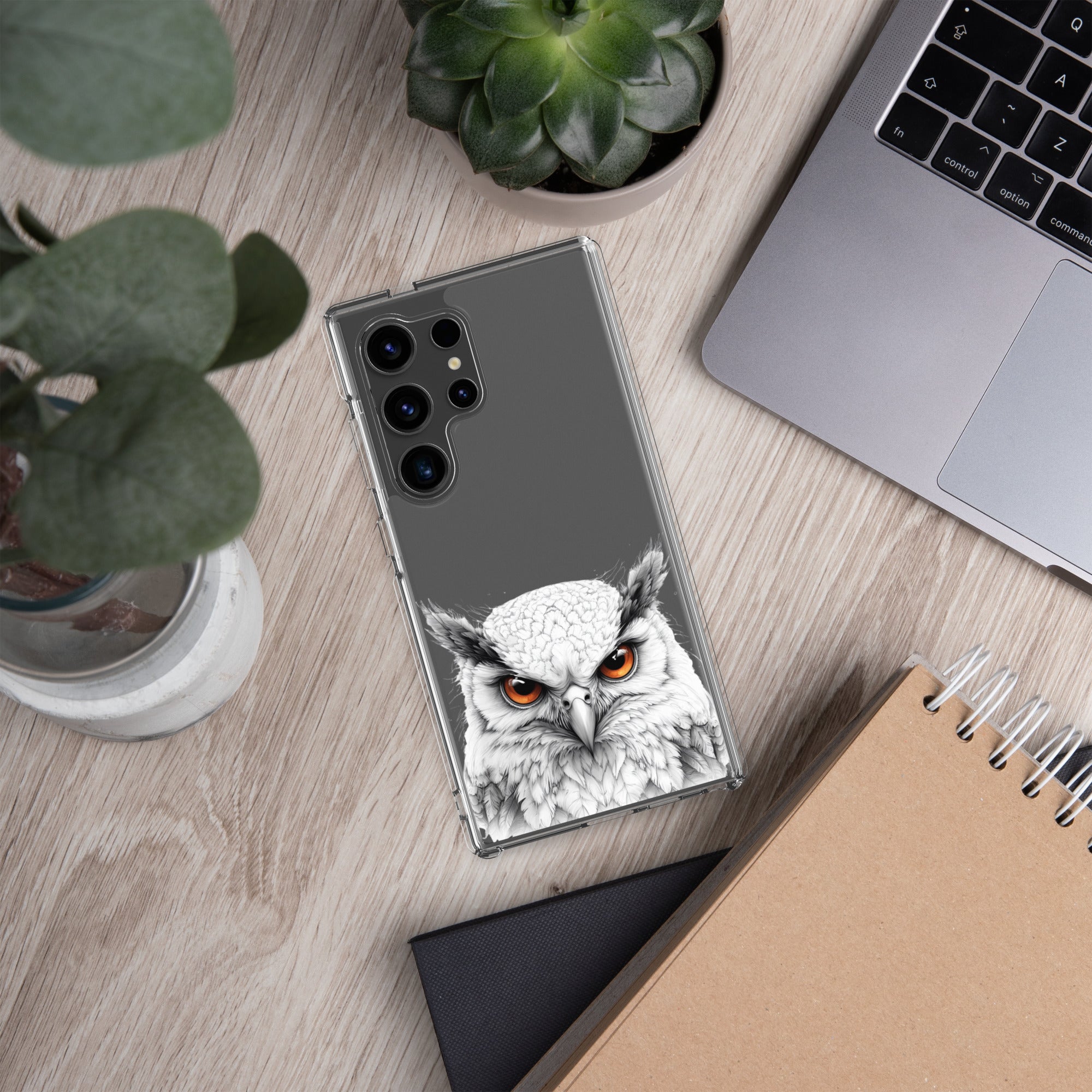 White Owl Illustration Clear Case for Samsung Galaxy S24 Ultra – Minimal Wildlife Protective Cover