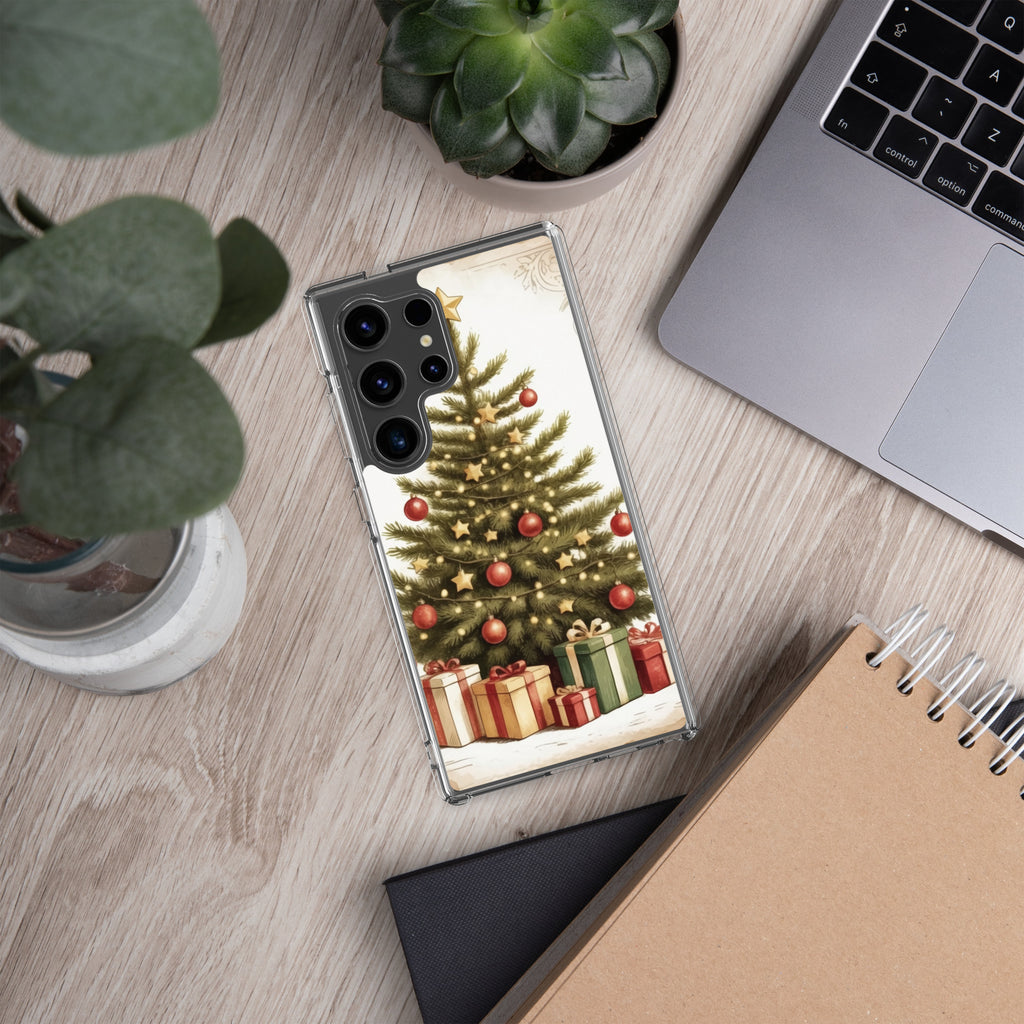 Christmas Tree with Gifts Clear Case for Samsung Galaxy S24 Ultra – Festive Holiday Protective Cover