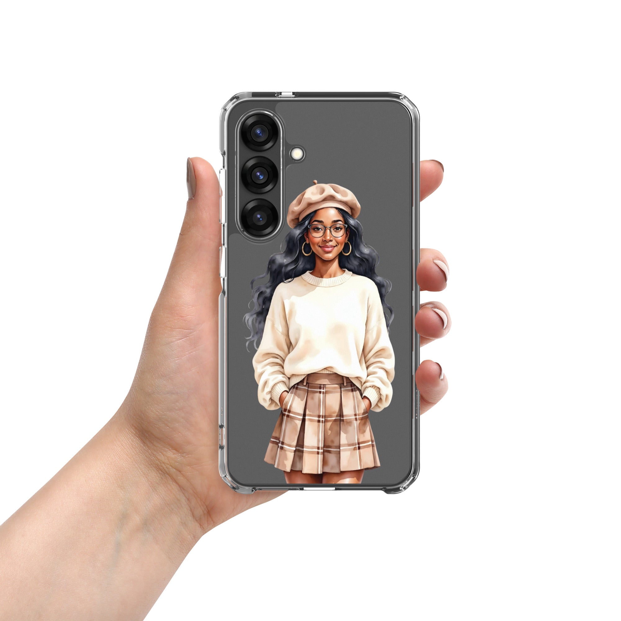 Chic Autumn Portrait Clear Case for Samsung Galaxy S25 – Elegant Minimalist Protective Cover
