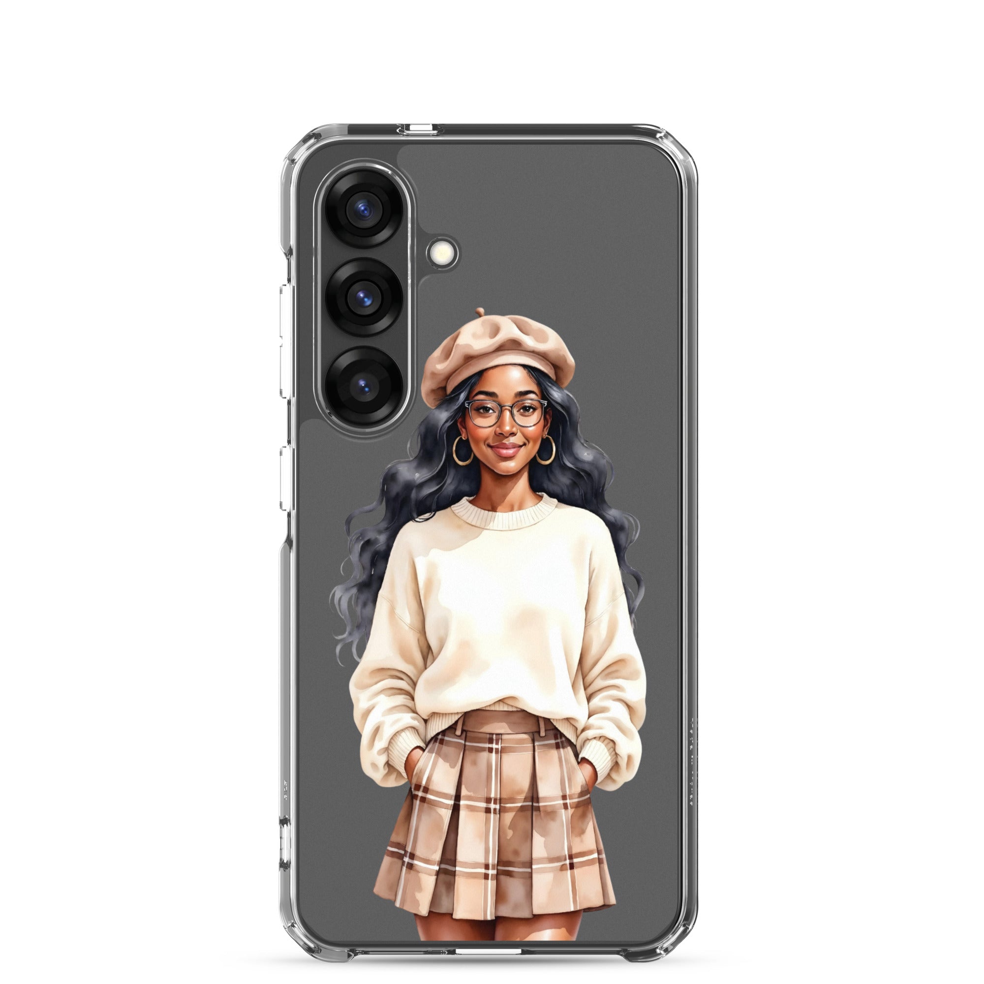 Chic Autumn Portrait Clear Case for Samsung Galaxy S25 – Elegant Minimalist Protective Cover