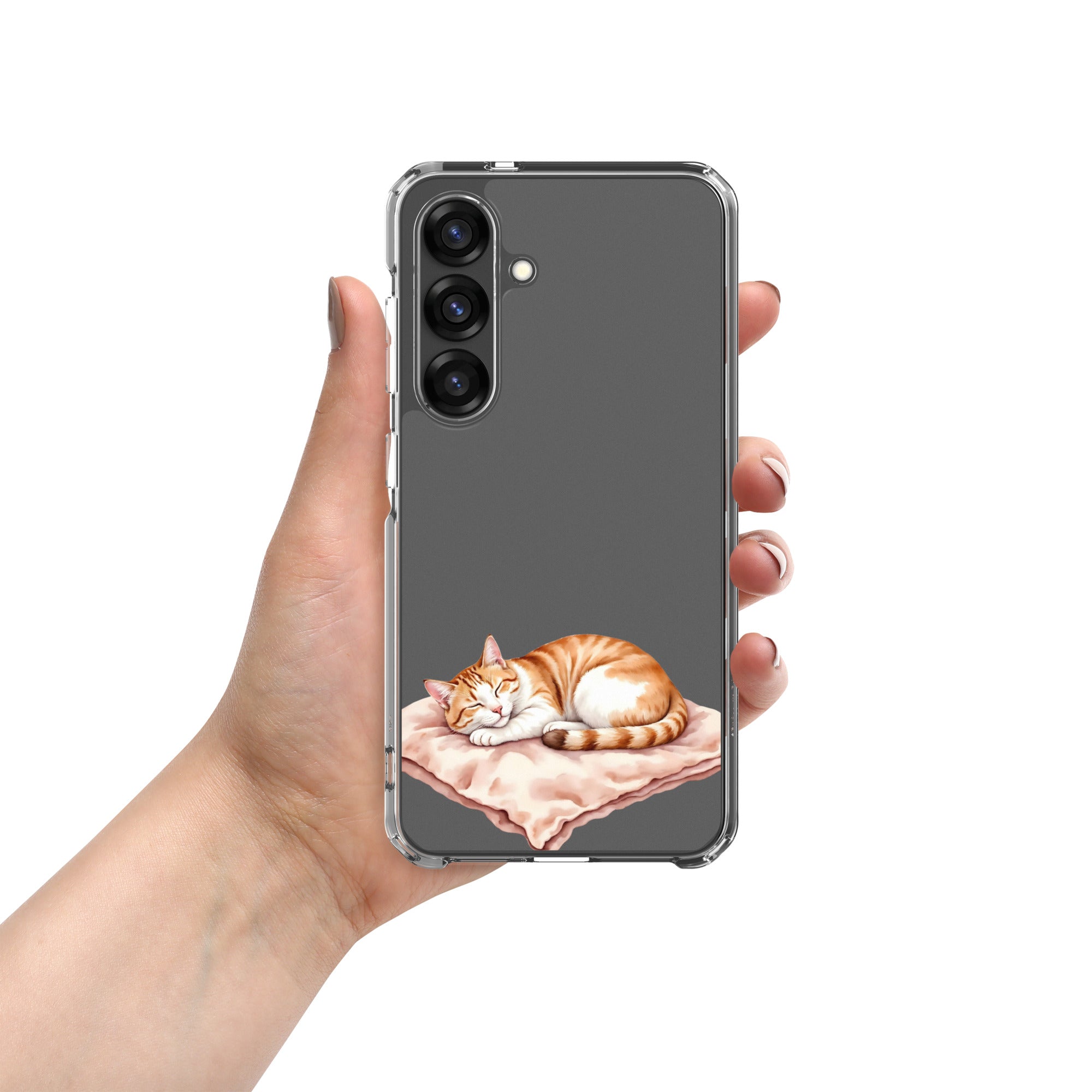 Sleeping Ginger Cat Clear Case for Samsung Galaxy S25 – Cozy Minimal Animal Protective Cover