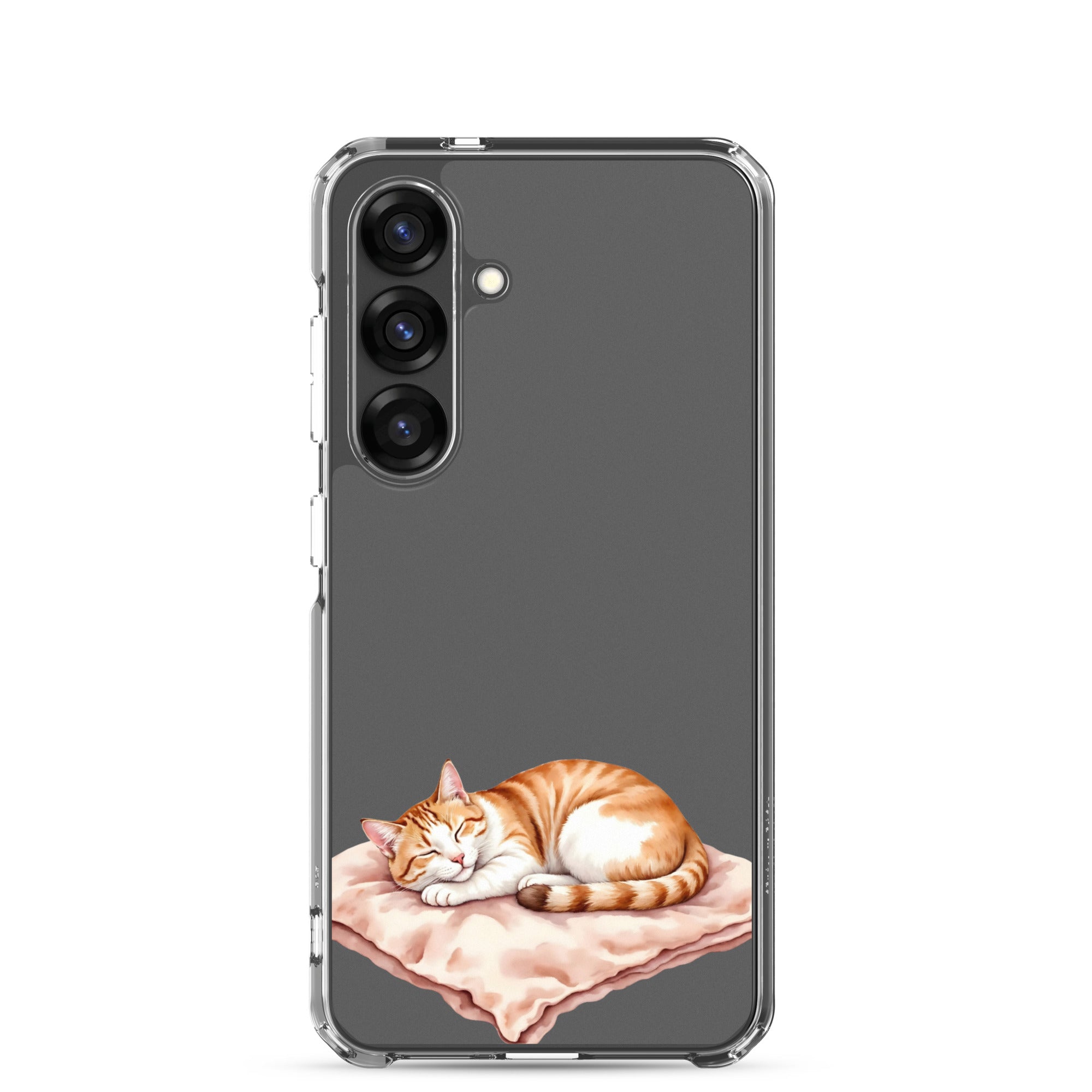 Sleeping Ginger Cat Clear Case for Samsung Galaxy S25 – Cozy Minimal Animal Protective Cover