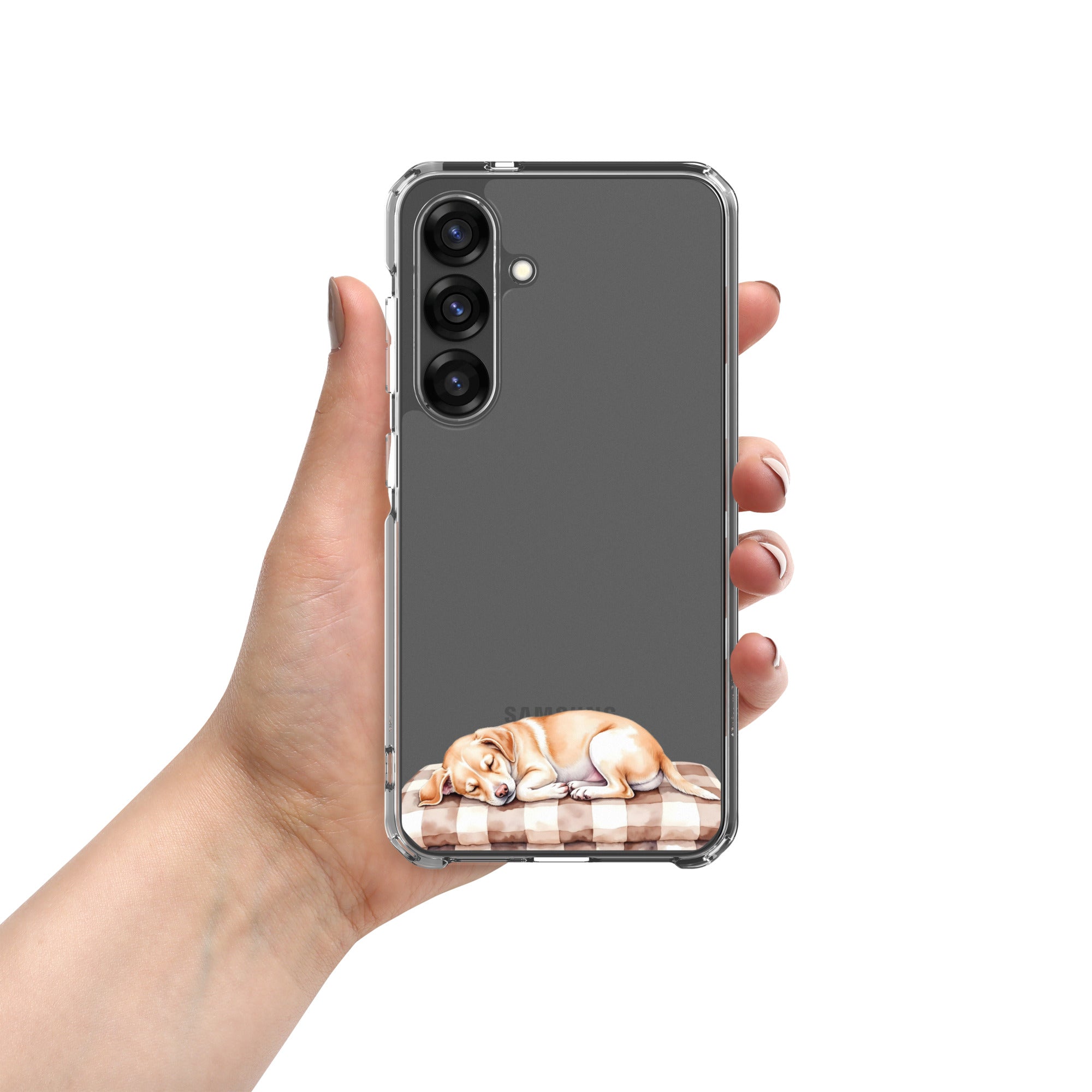 Sleeping Puppy Clear Case for Samsung Galaxy S25 – Cozy Minimal Pet Protective Cover