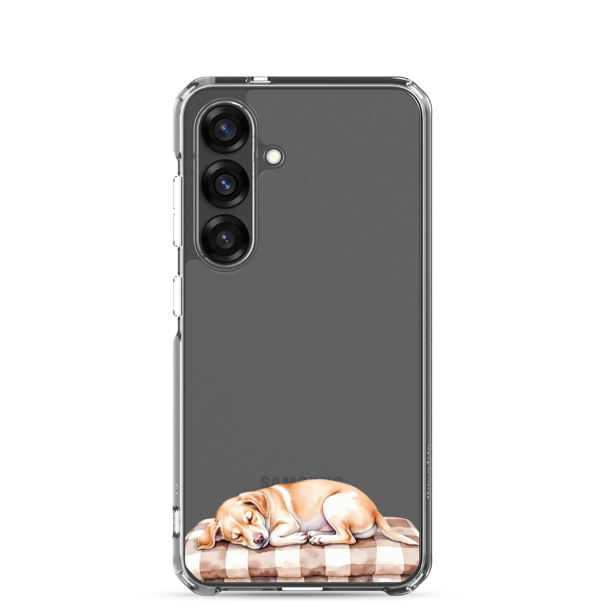 Sleeping Puppy Clear Case for Samsung Galaxy S25 – Cozy Minimal Pet Protective Cover