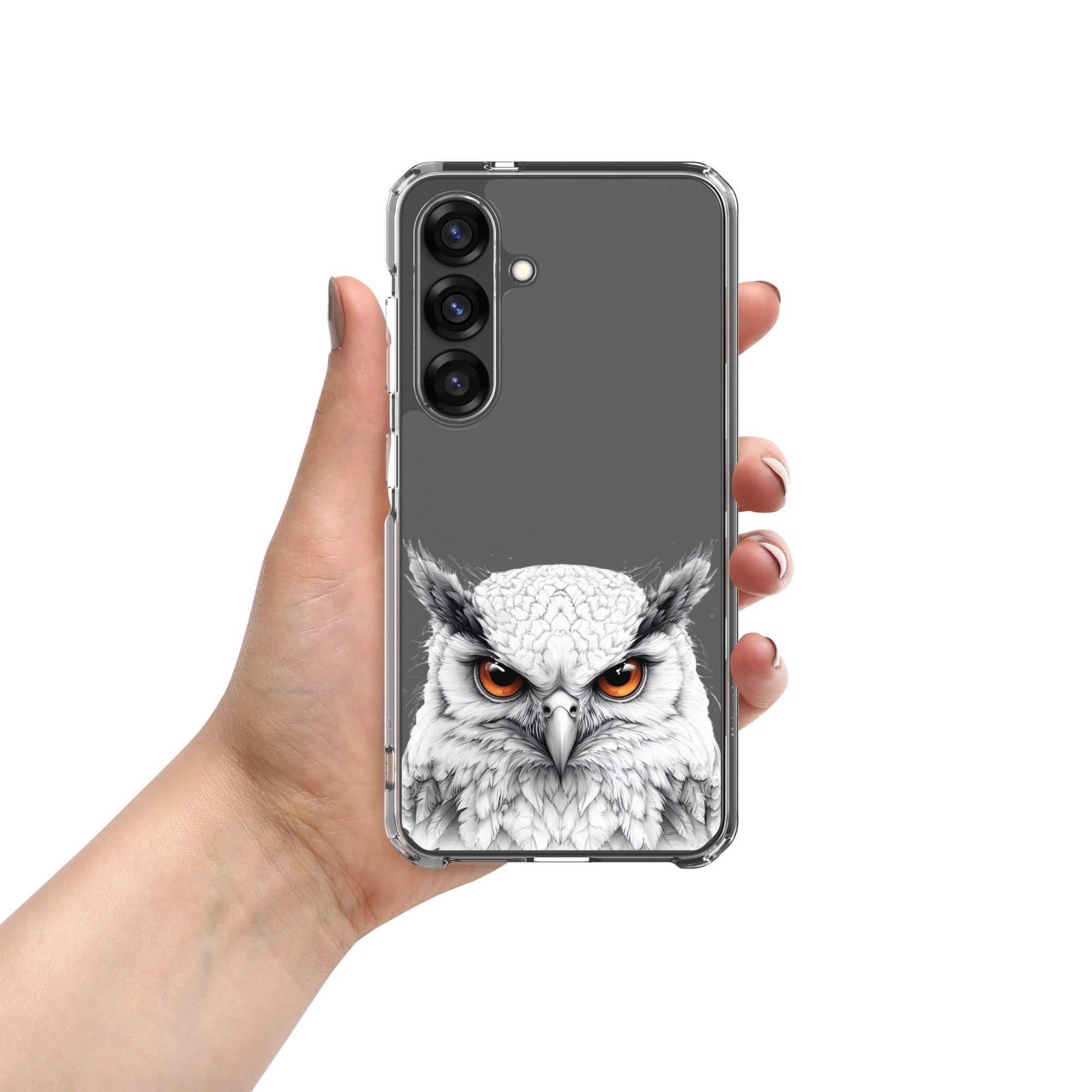 White Owl Illustration Clear Case for Samsung Galaxy S25 – Minimal Wildlife Protective Cover