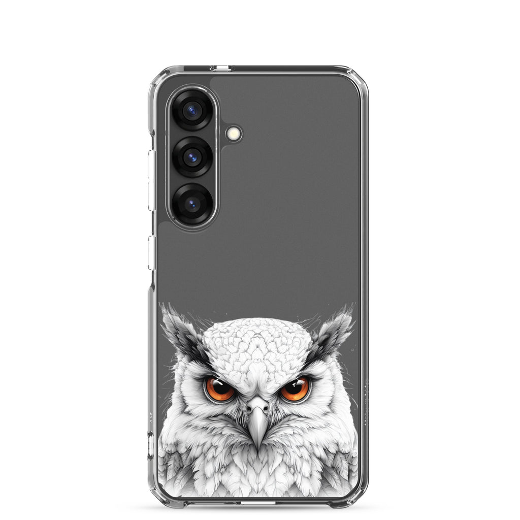 White Owl Illustration Clear Case for Samsung Galaxy S25 – Minimal Wildlife Protective Cover