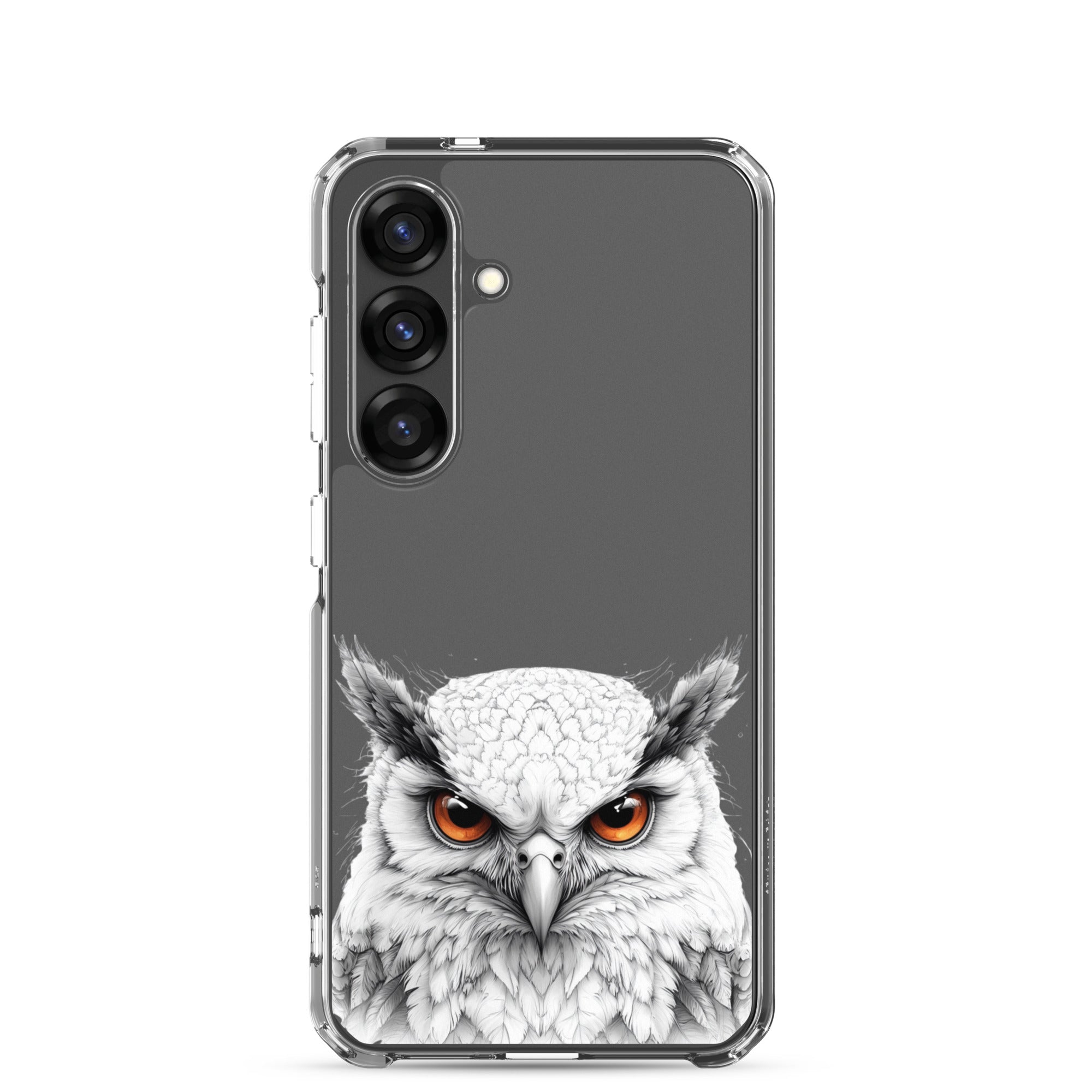 White Owl Illustration Clear Case for Samsung Galaxy S25 – Minimal Wildlife Protective Cover