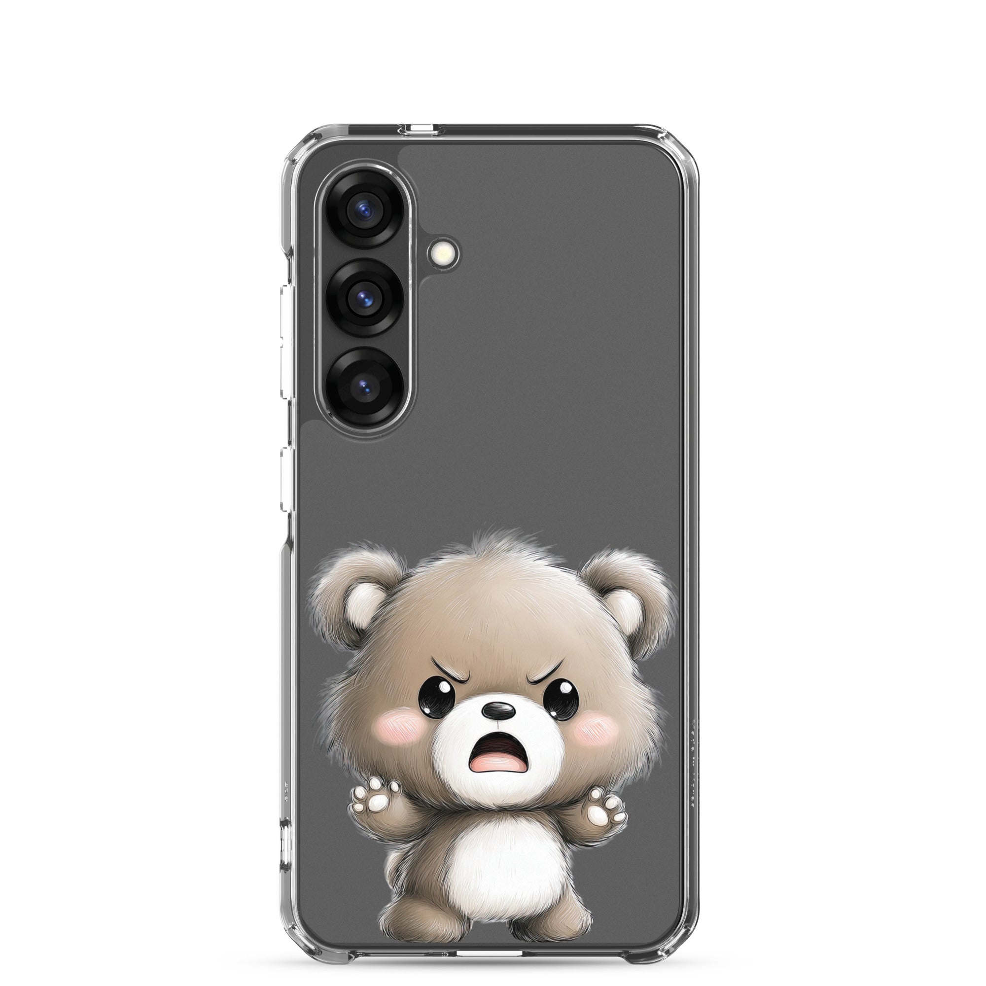 Cute Angry Bear Clear Case for Samsung Galaxy S25 – Playful Cartoon Protective Cover